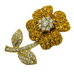 Vintage gold yellow crystal flower designer brooch pendant