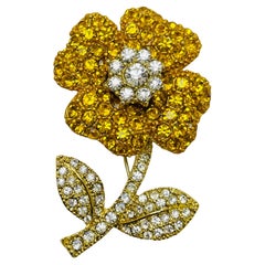 Vintage gold yellow crystal flower designer brooch pendant