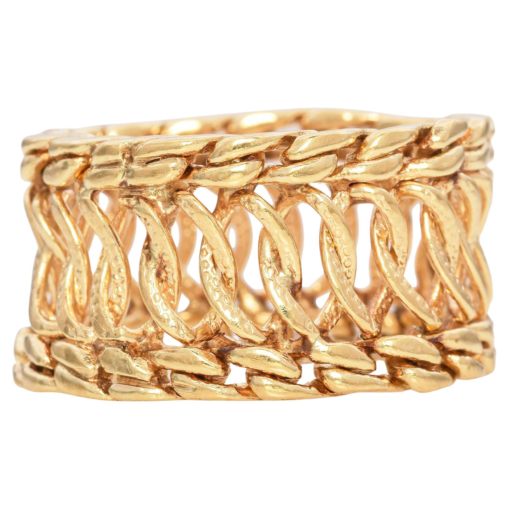 Vintage Gold Yellow Woven Link Flexible Ring For Sale