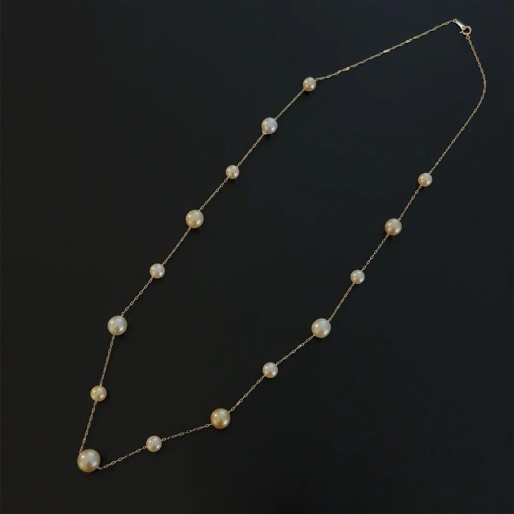 Round Cut Vintage Golden and White South Sea Pearl Gold Link Necklace For Sale