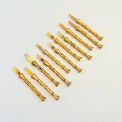 Vintage Golden Bamboo Cocktail Forks - Set of 11