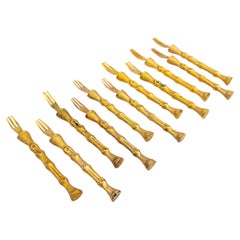 Vintage Golden Bamboo Cocktail Forks - Set of 11