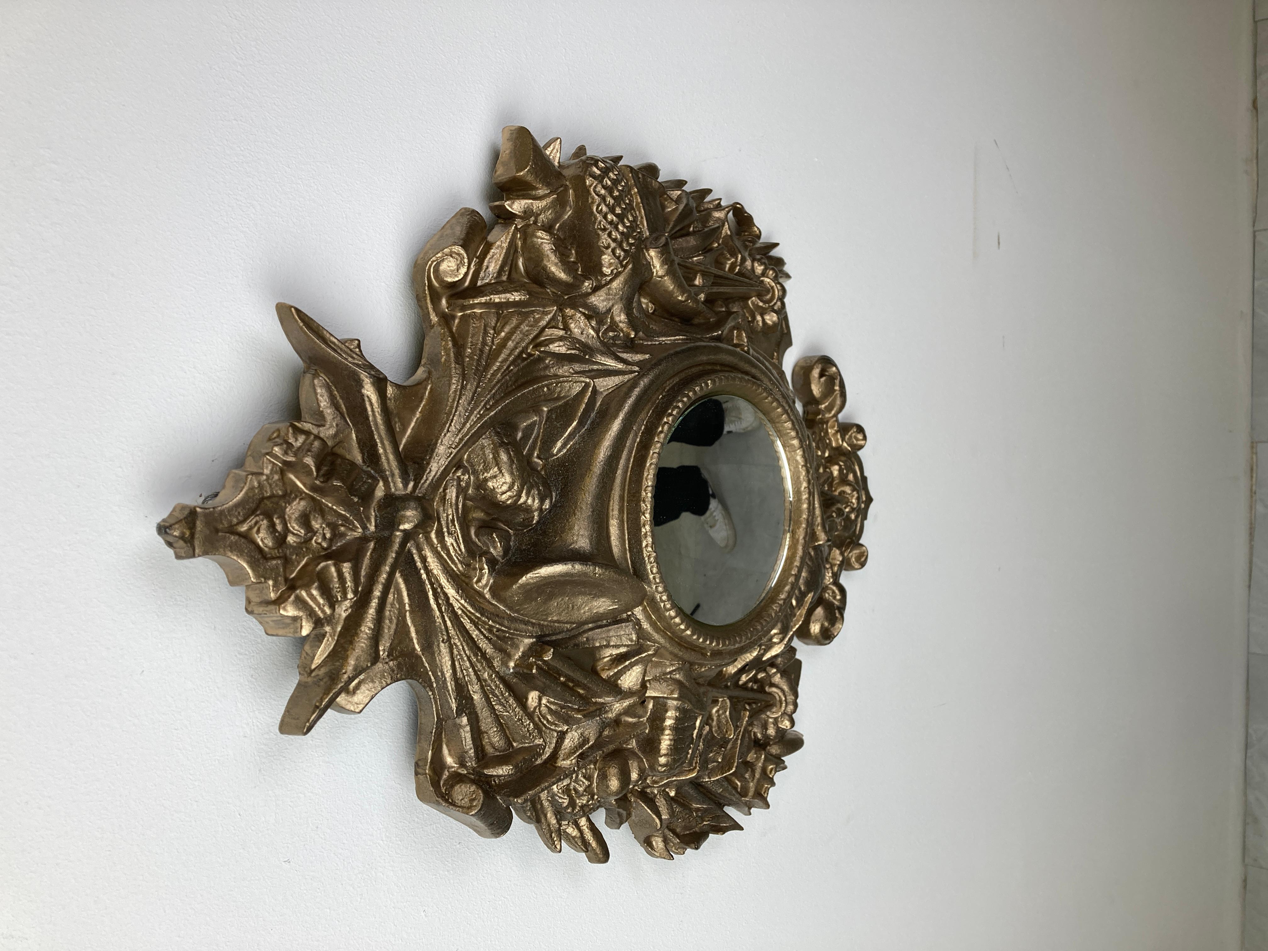 French Vintage Golden Baroque Style Mirror, 1960s For Sale