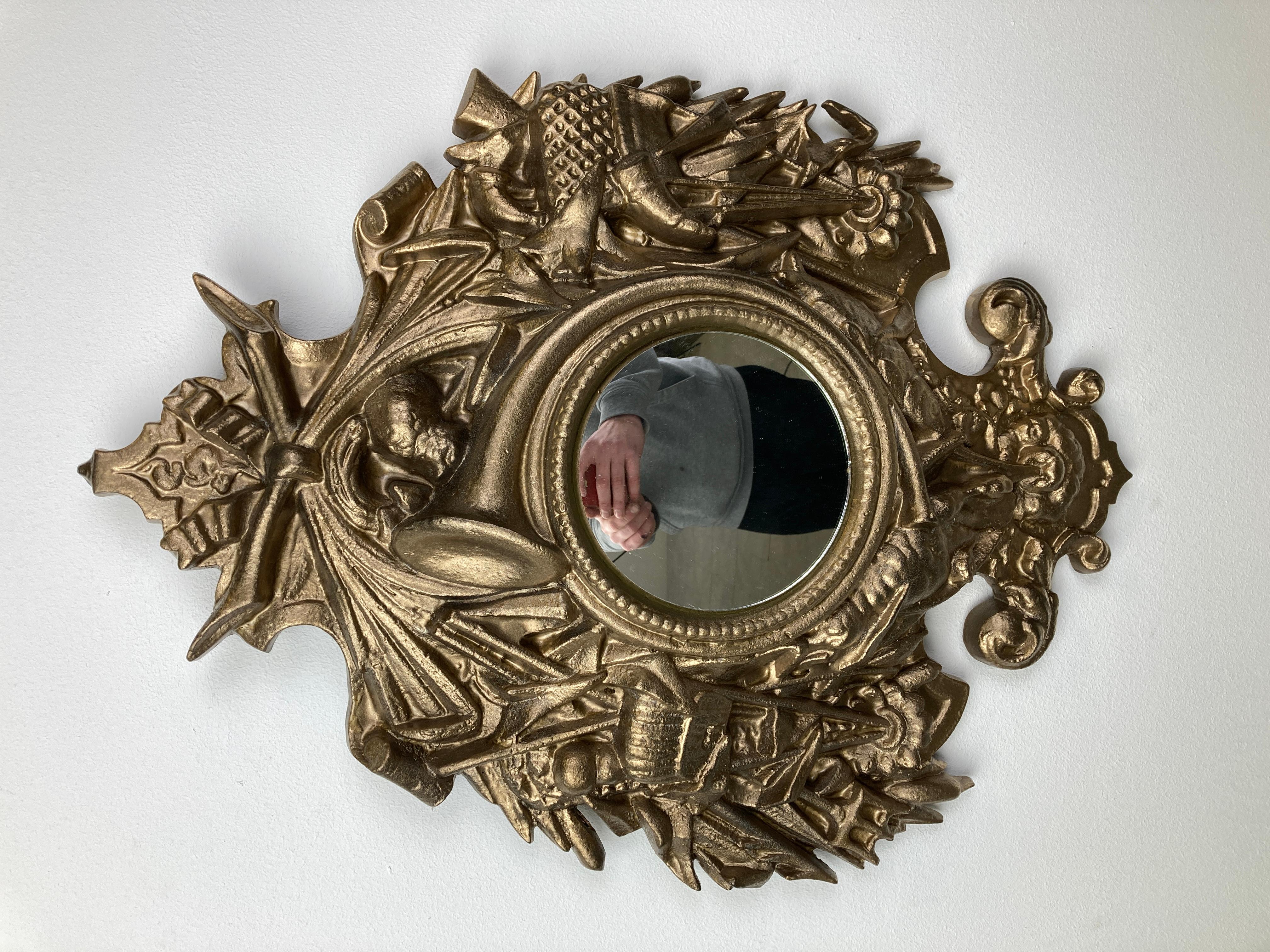 Mid-20th Century Vintage Golden Baroque Style Mirror, 1960s For Sale