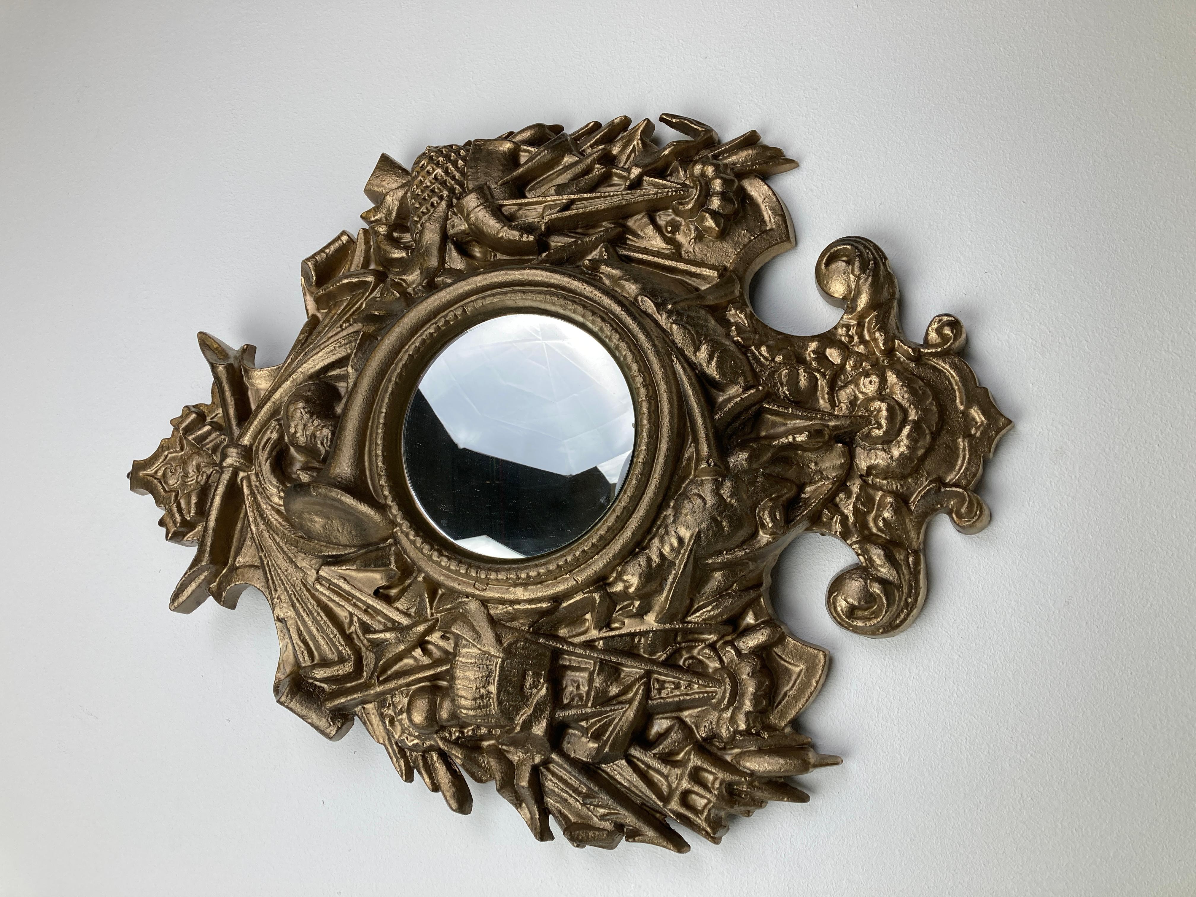 Glass Vintage Golden Baroque Style Mirror, 1960s For Sale