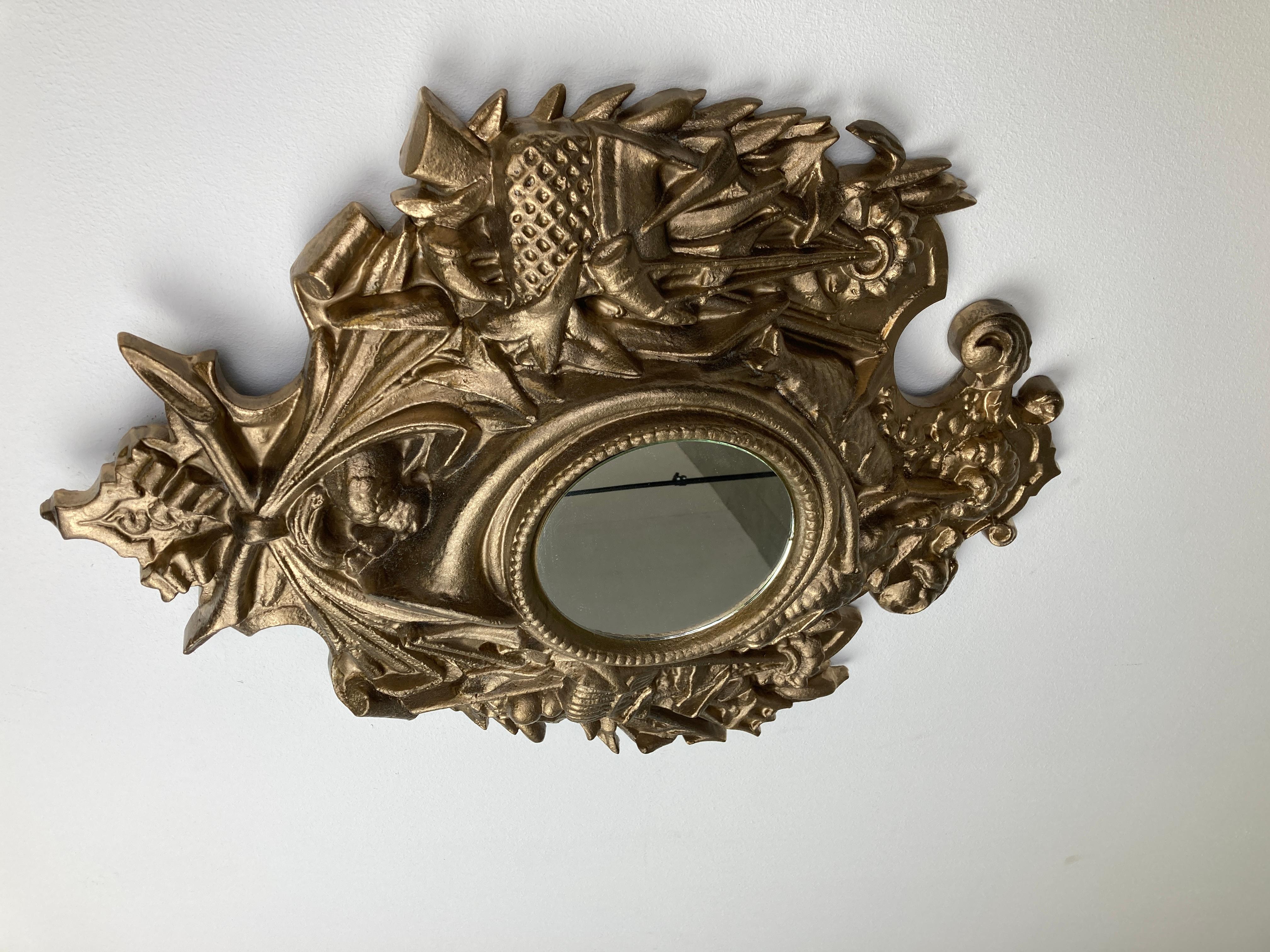 Vintage Golden Baroque Style Mirror, 1960s For Sale 2