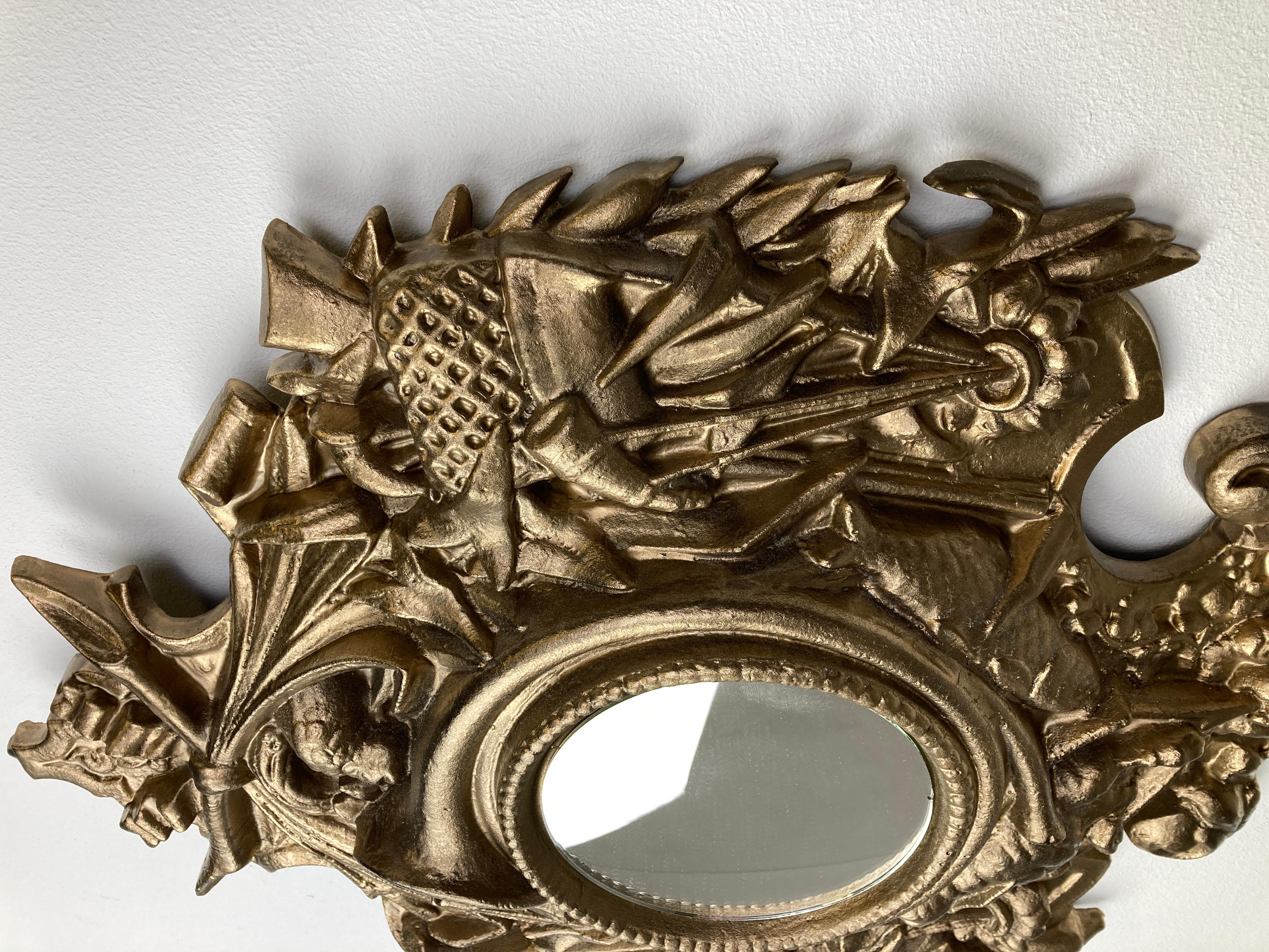 Vintage Golden Baroque Style Mirror, 1960s For Sale 3