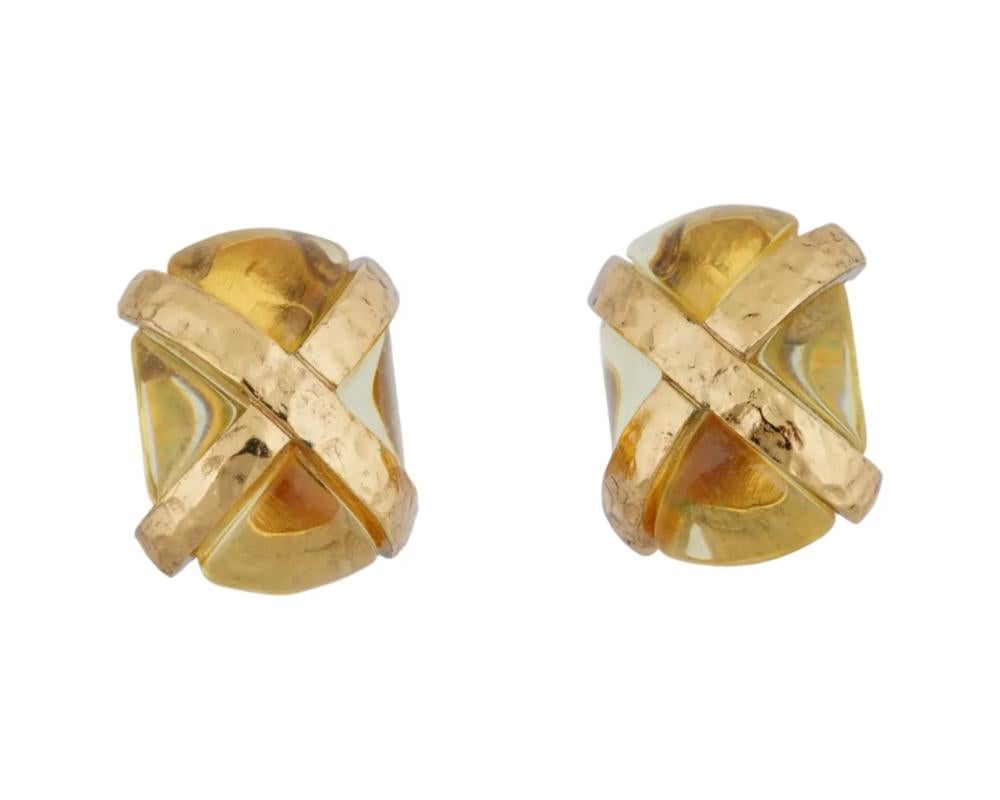 Boucles D'Oreilles Clips Vintage Signées SONIA RYKIEL - Doré Très Chic
