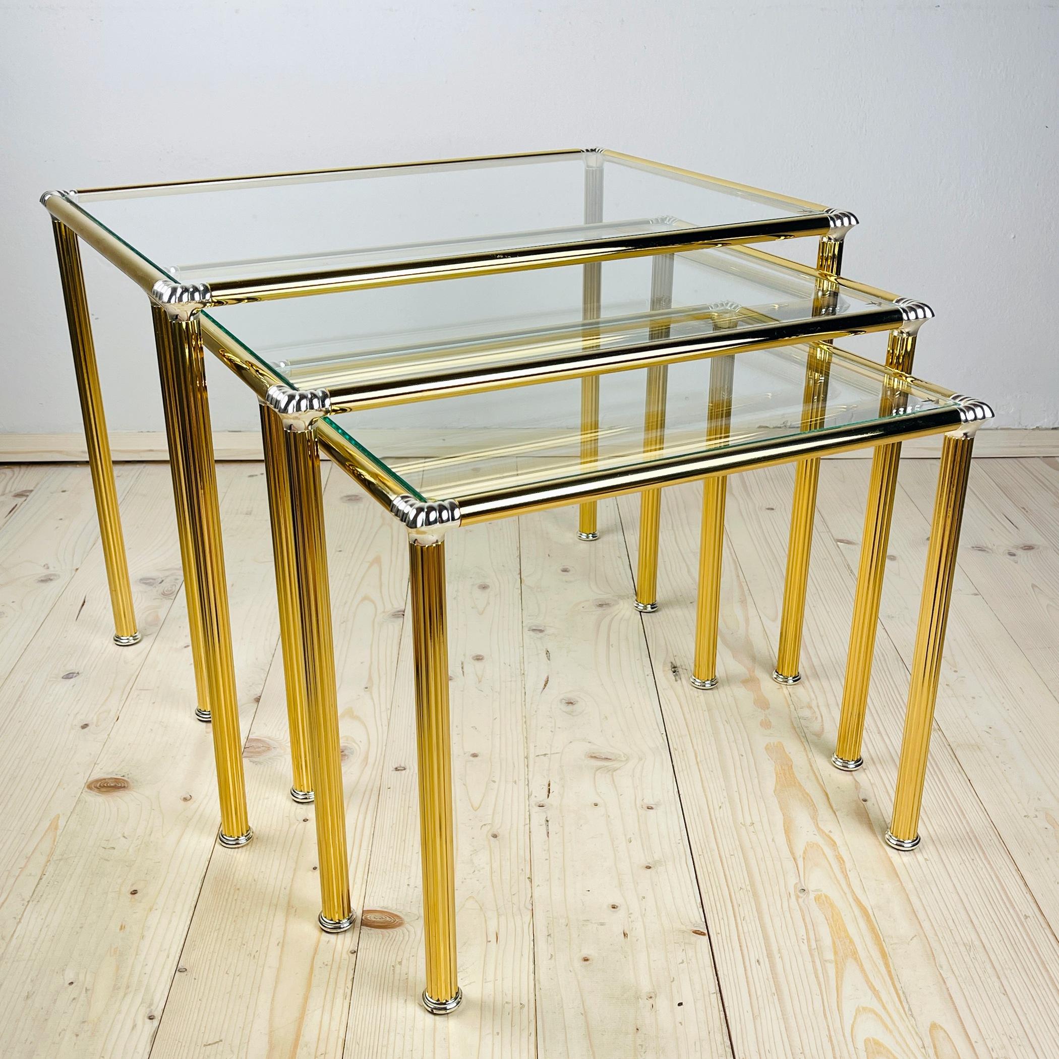 Vintage golden coffee table Italy 1970s Set of 3 For Sale 5
