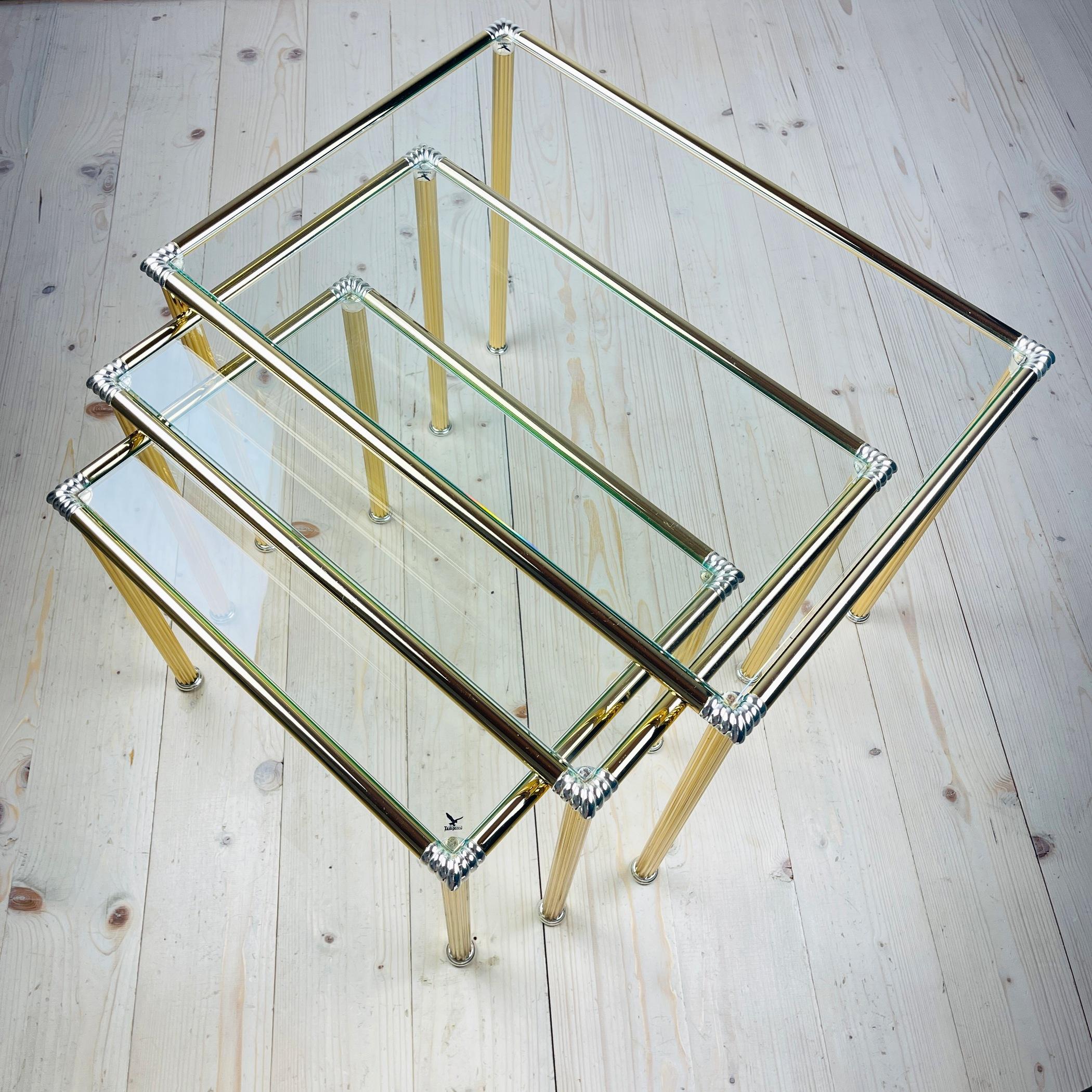Mid-Century Modern Vintage golden coffee table Italy 1970s Set of 3 For Sale