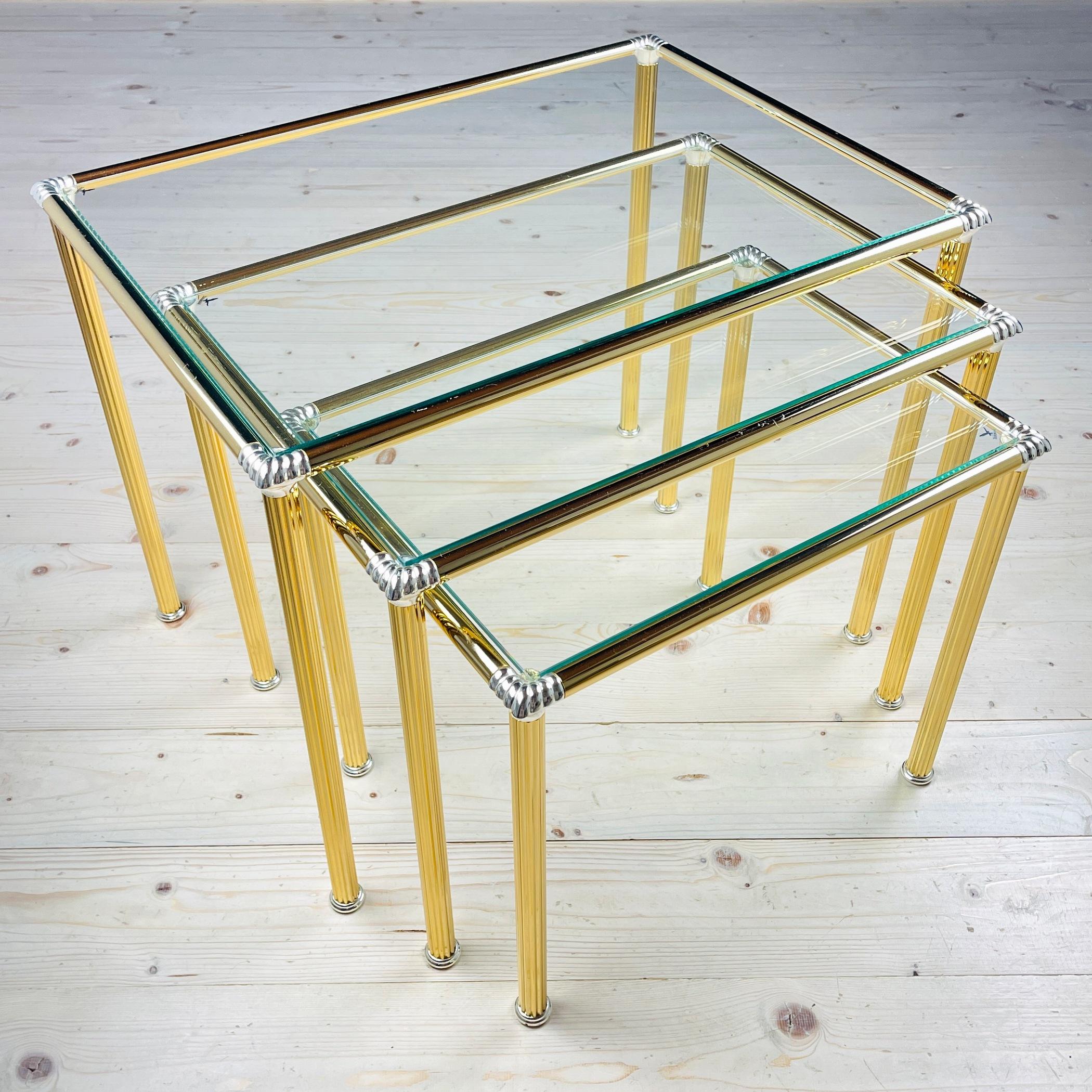 Italian Vintage golden coffee table Italy 1970s Set of 3 For Sale