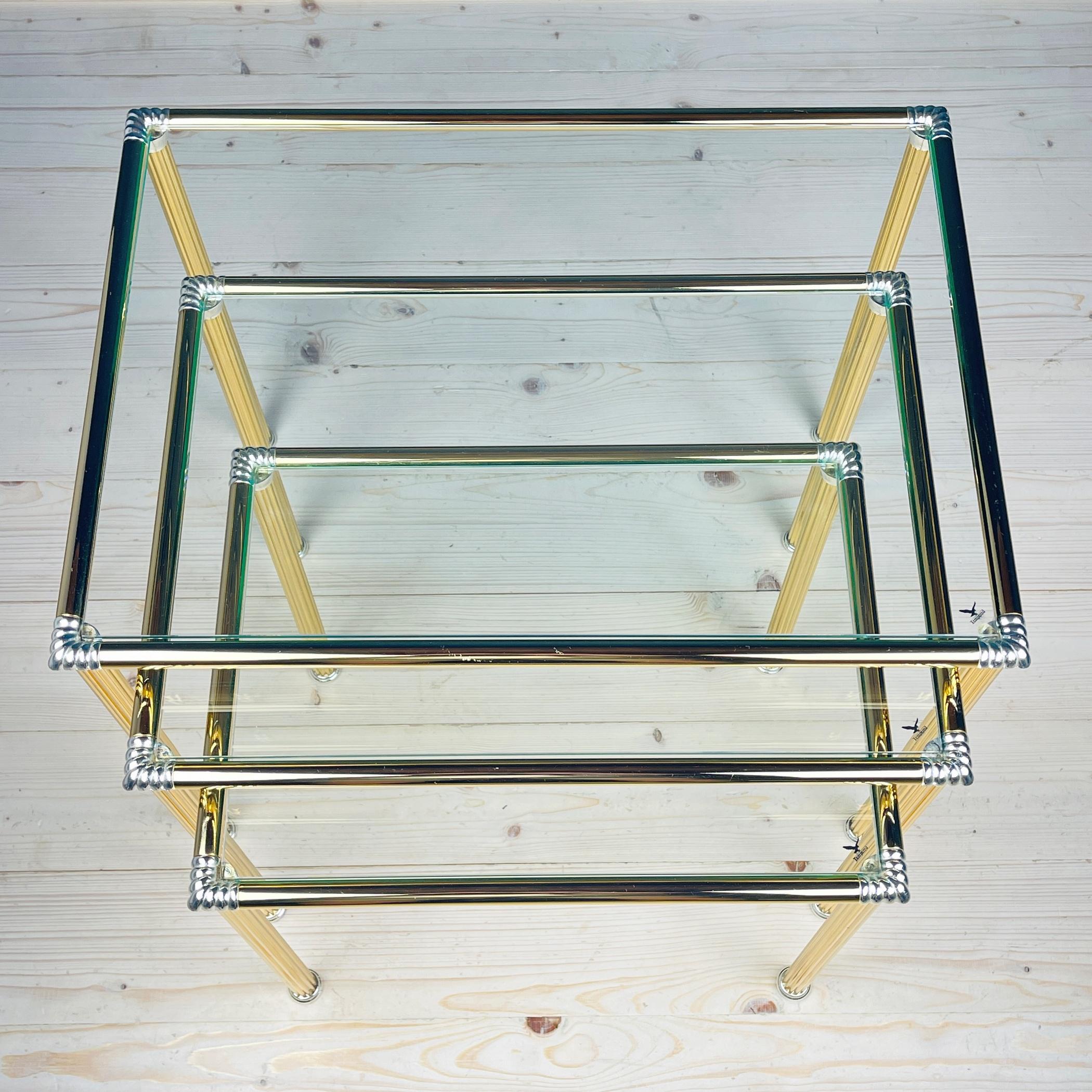 Metal Vintage golden coffee table Italy 1970s Set of 3 For Sale