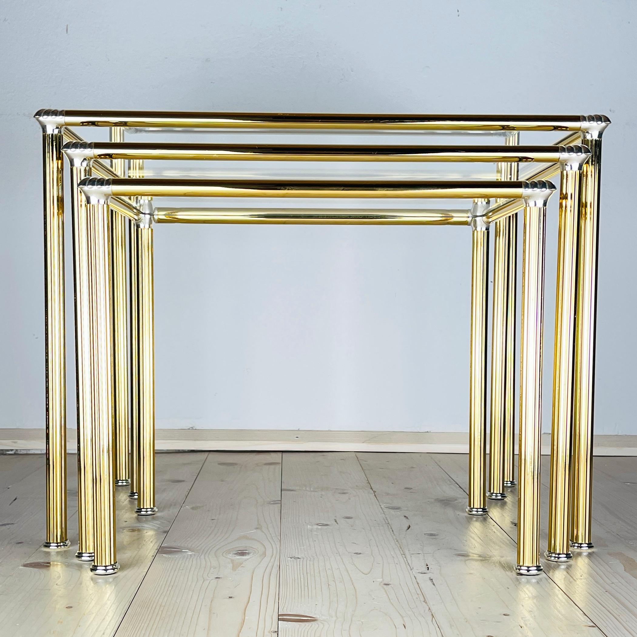 Vintage golden coffee table Italy 1970s Set of 3 For Sale 1