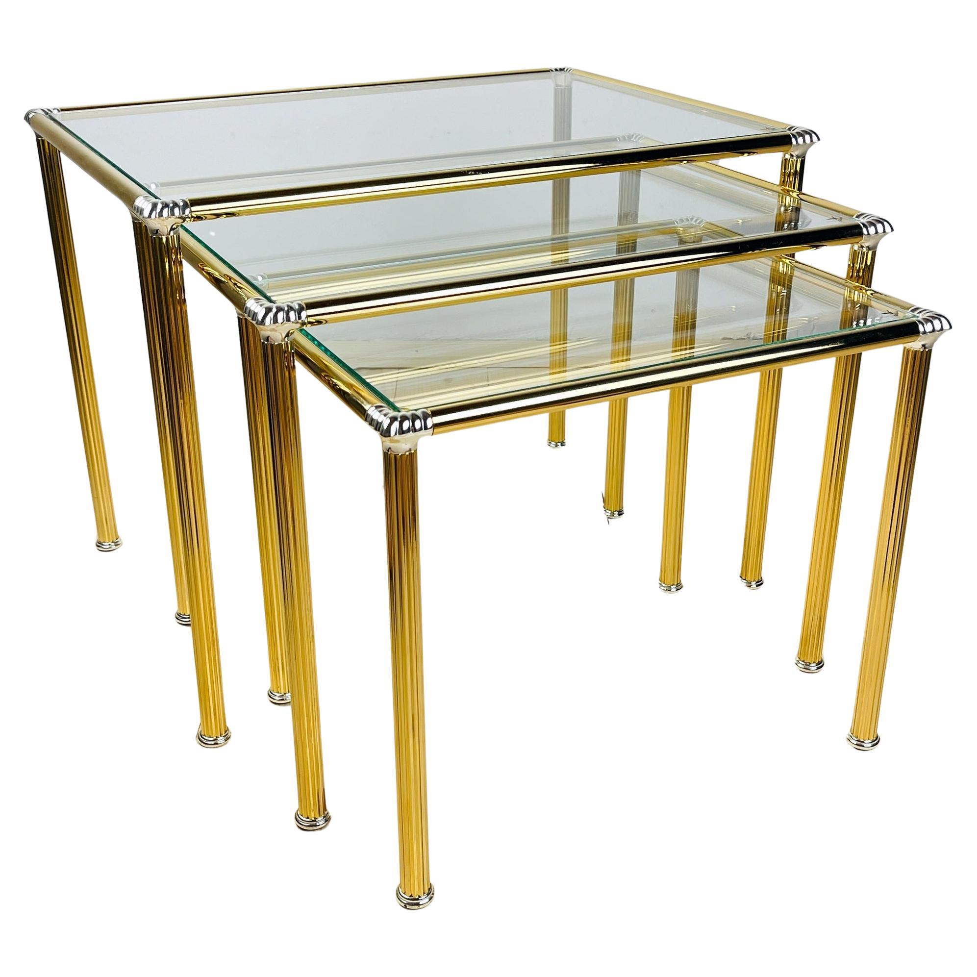 Vintage golden coffee table Italy 1970s Set of 3 For Sale