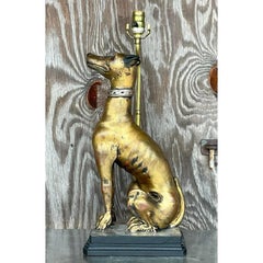 Lampe sculpture vintage en forme de chien doré