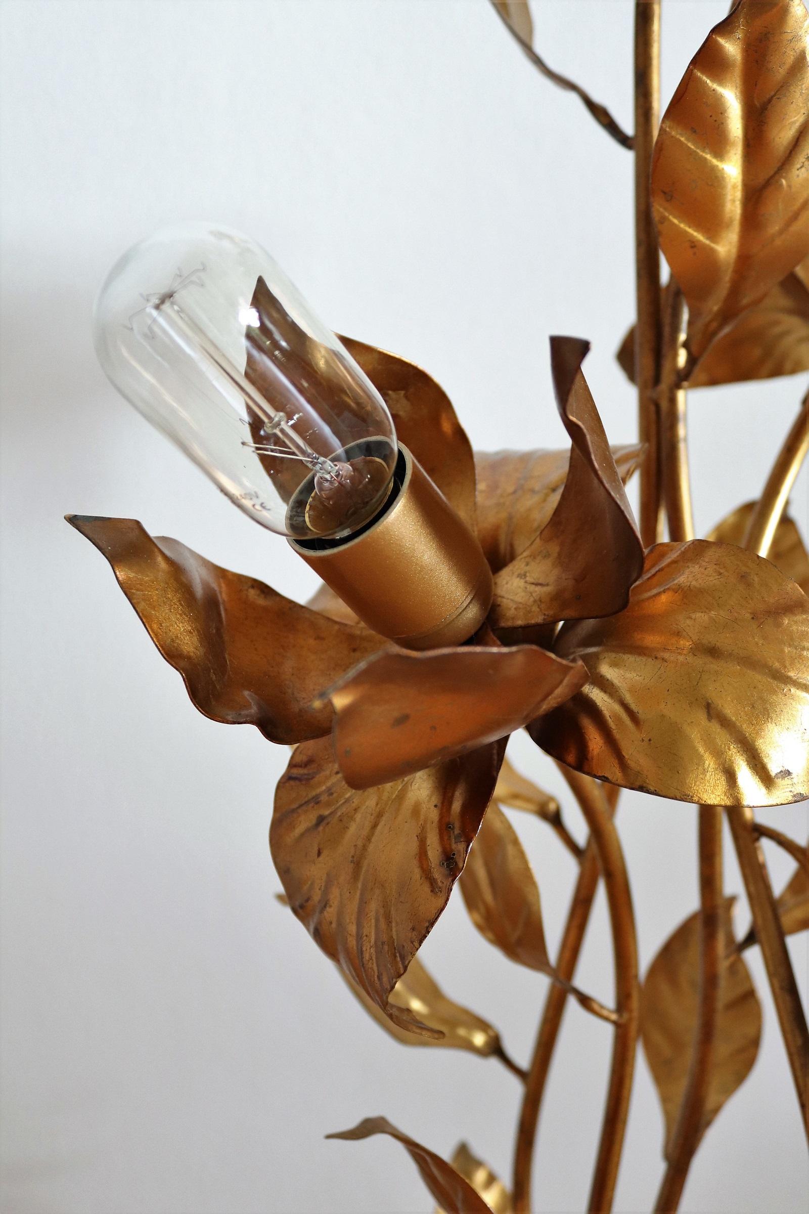 Metal Midcentury Floor Lamp with Gilt Leaves and Flowers by Hans Kögl, 1970s