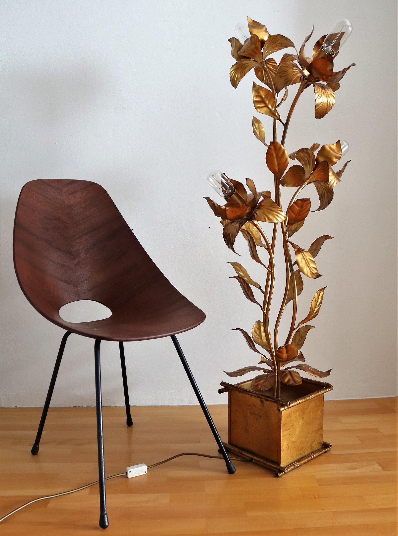 Midcentury Floor Lamp with Gilt Leaves and Flowers by Hans Kögl, 1970s 2