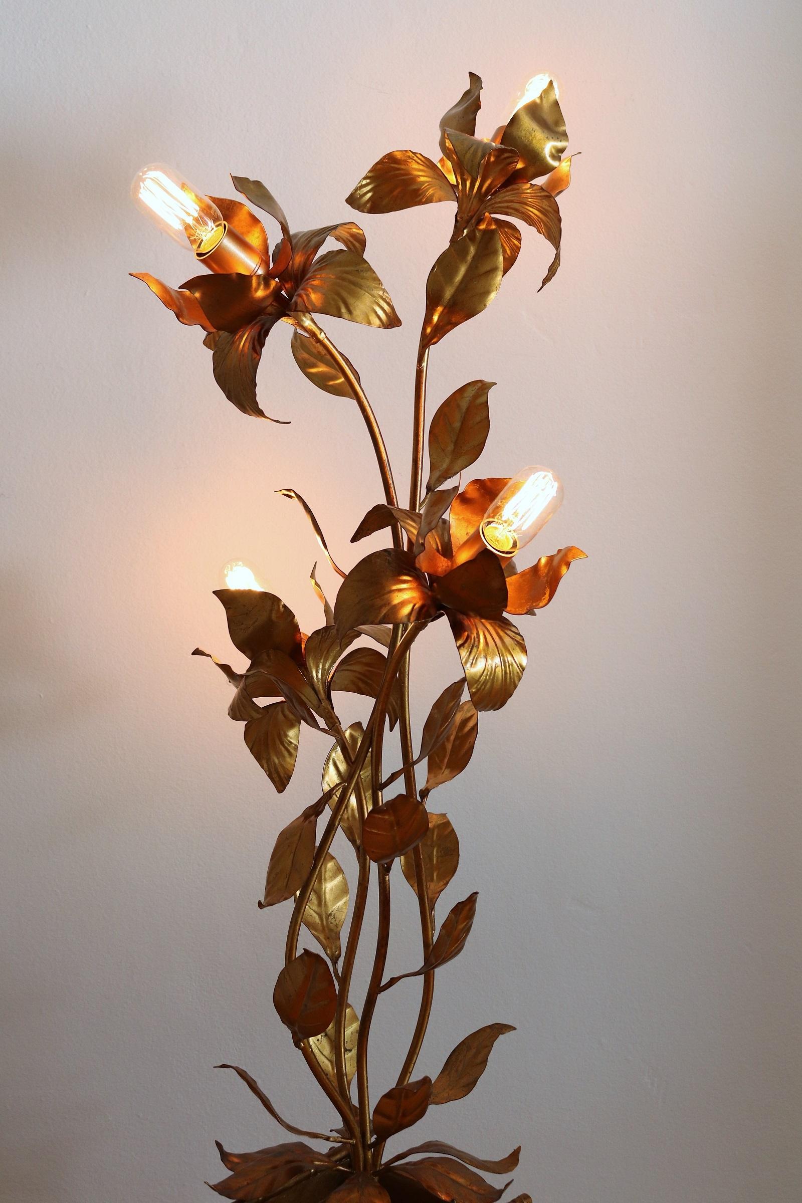 Midcentury Floor Lamp with Gilt Leaves and Flowers by Hans Kögl, 1970s 5