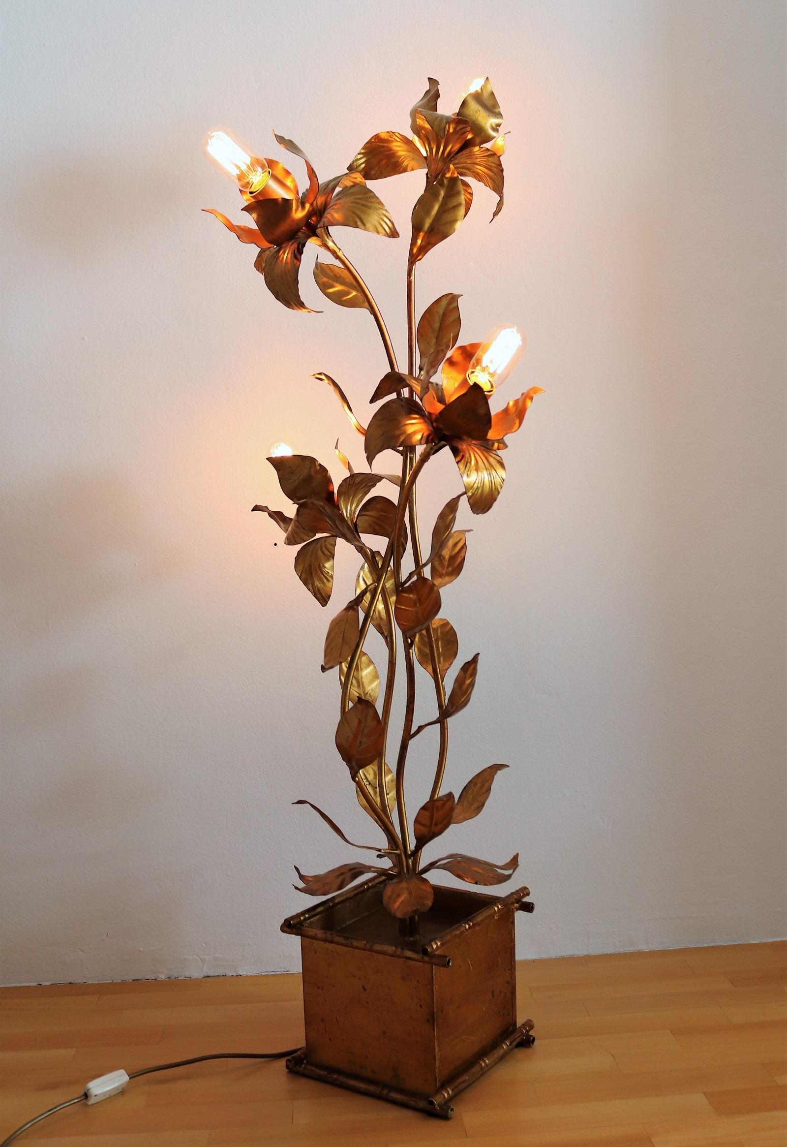 Midcentury Floor Lamp with Gilt Leaves and Flowers by Hans Kögl, 1970s 6