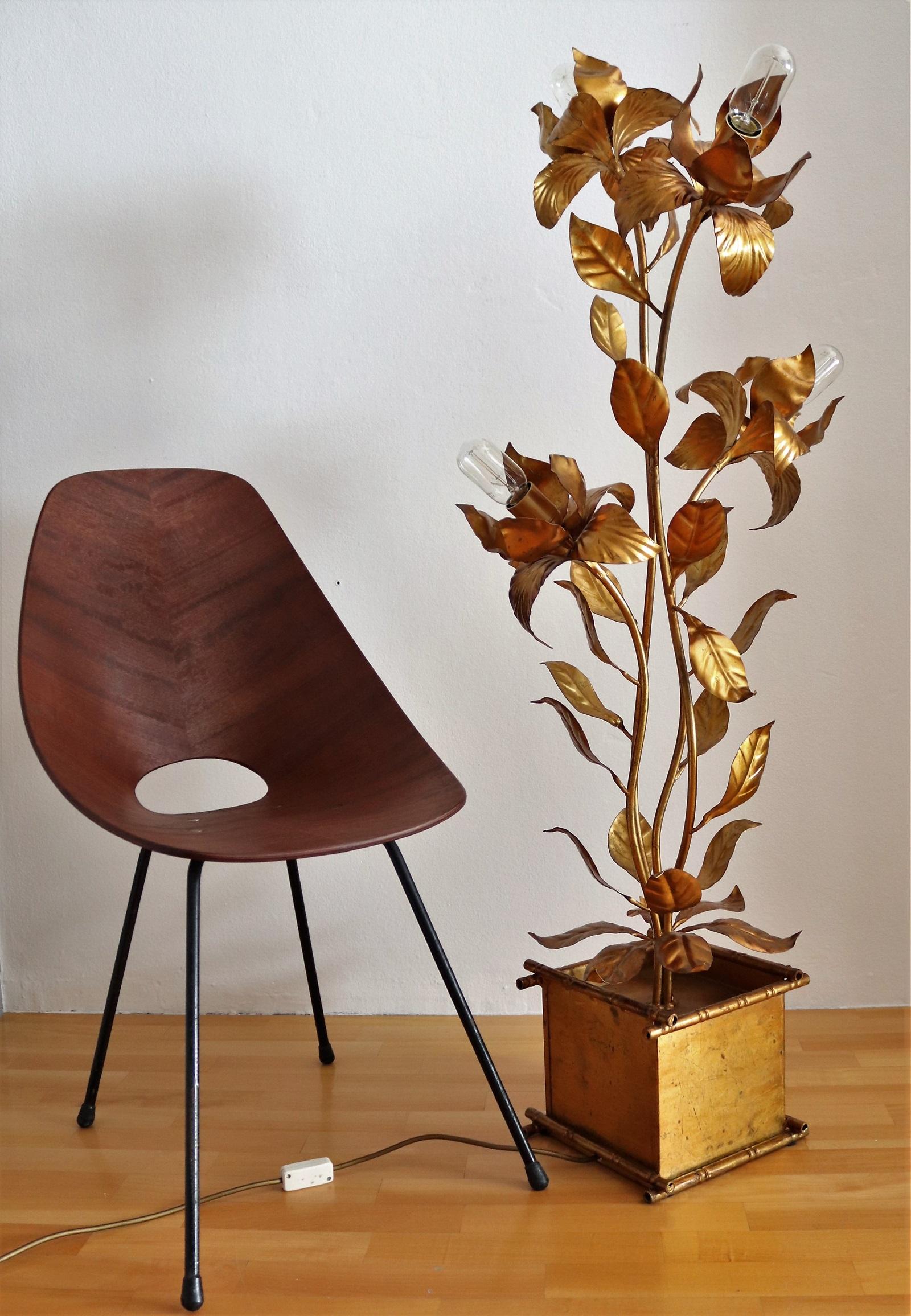 Midcentury Floor Lamp with Gilt Leaves and Flowers by Hans Kögl, 1970s 7