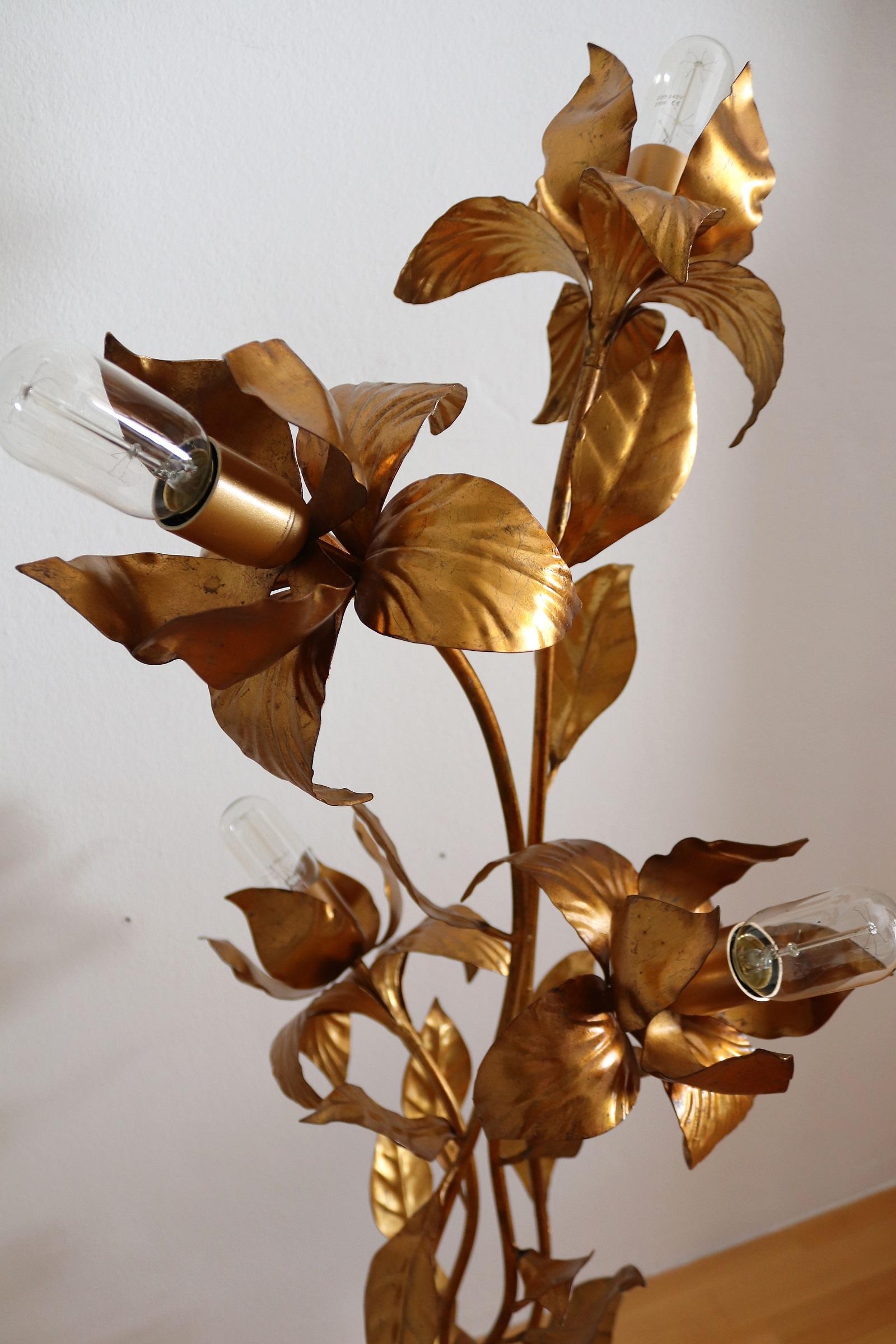 Hollywood Regency Midcentury Floor Lamp with Gilt Leaves and Flowers by Hans Kögl, 1970s