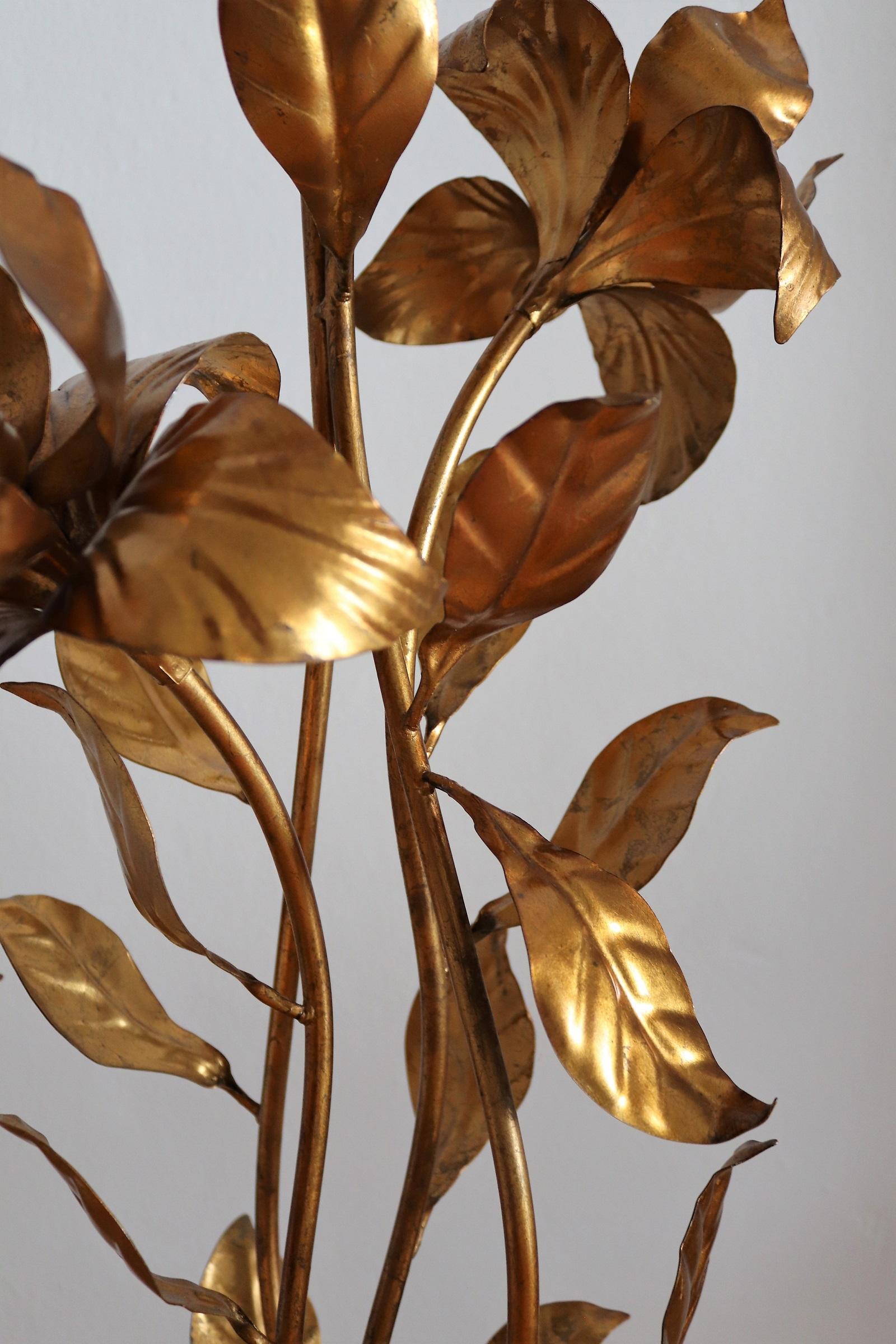 German Midcentury Floor Lamp with Gilt Leaves and Flowers by Hans Kögl, 1970s
