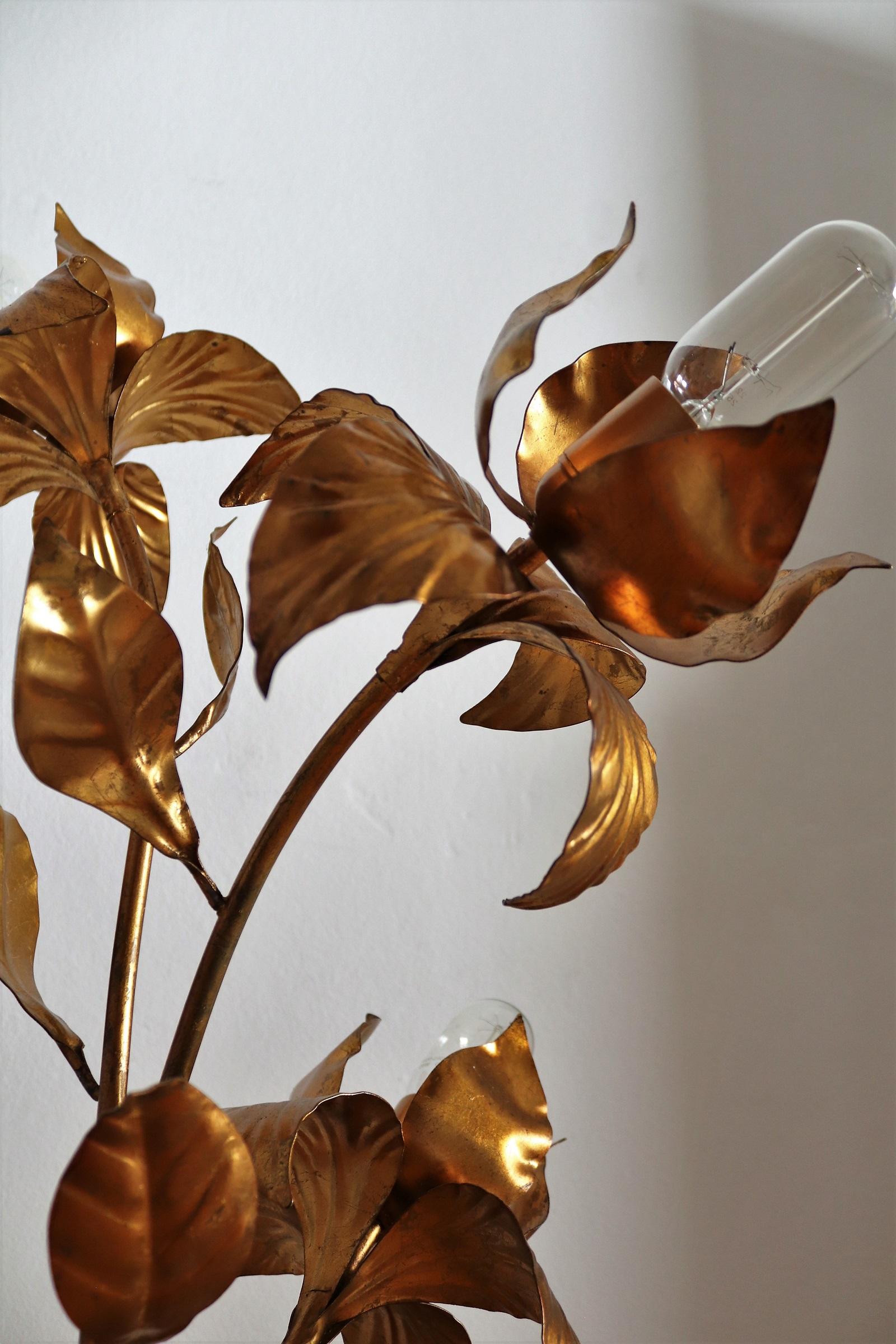 Late 20th Century Midcentury Floor Lamp with Gilt Leaves and Flowers by Hans Kögl, 1970s
