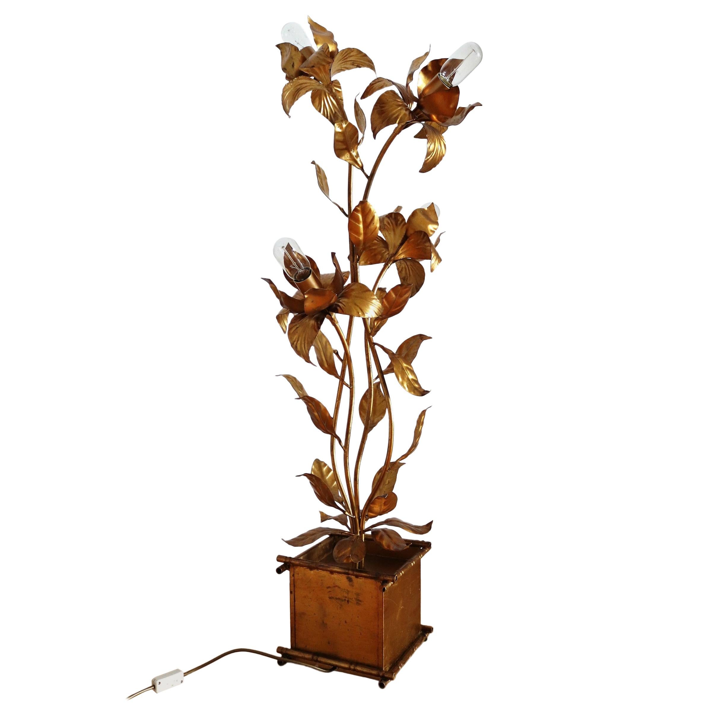 Midcentury Floor Lamp with Gilt Leaves and Flowers by Hans Kögl, 1970s