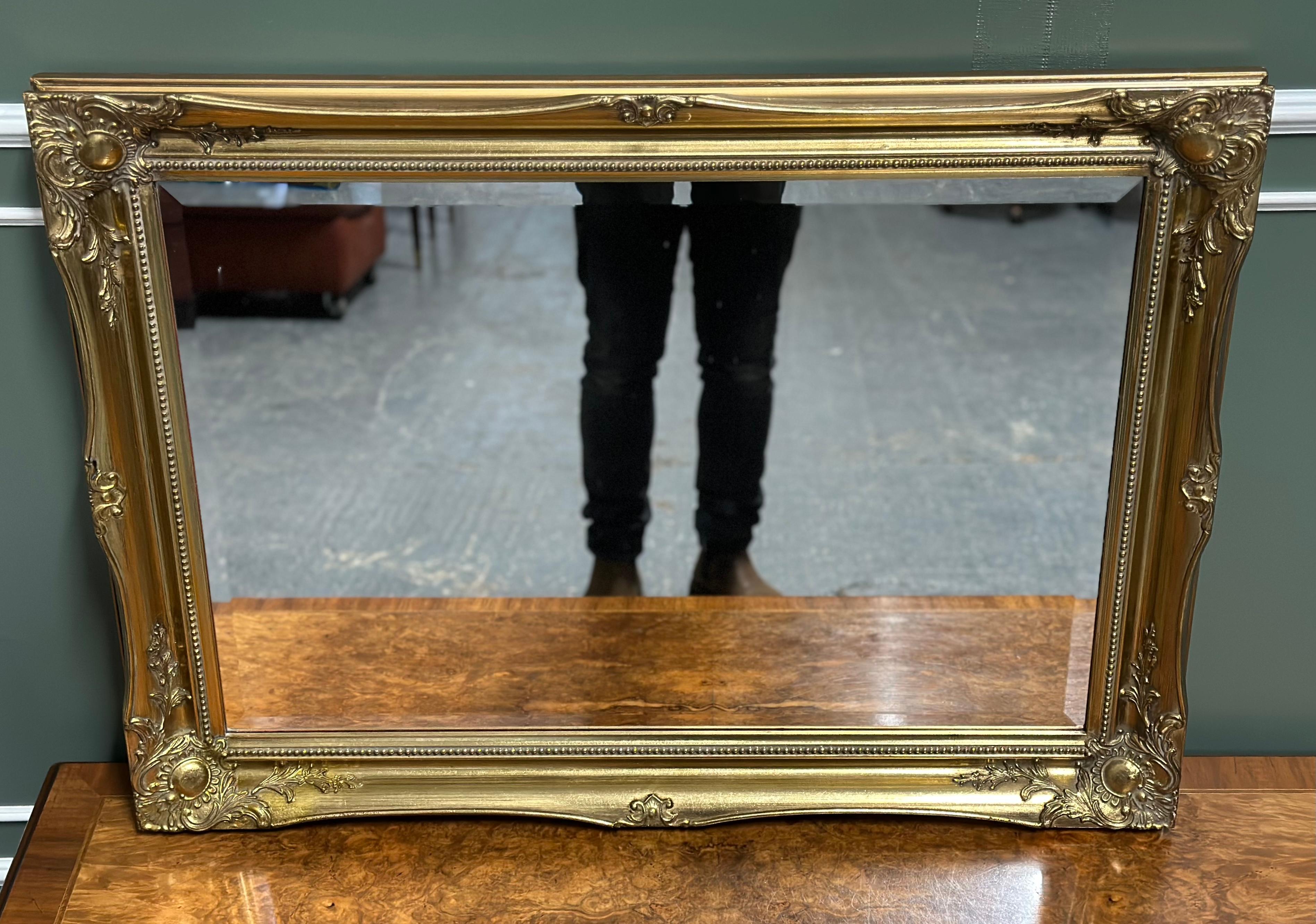 British Vintage Golden Gilt Style Overmantel Wall Hanging Mirror For Sale