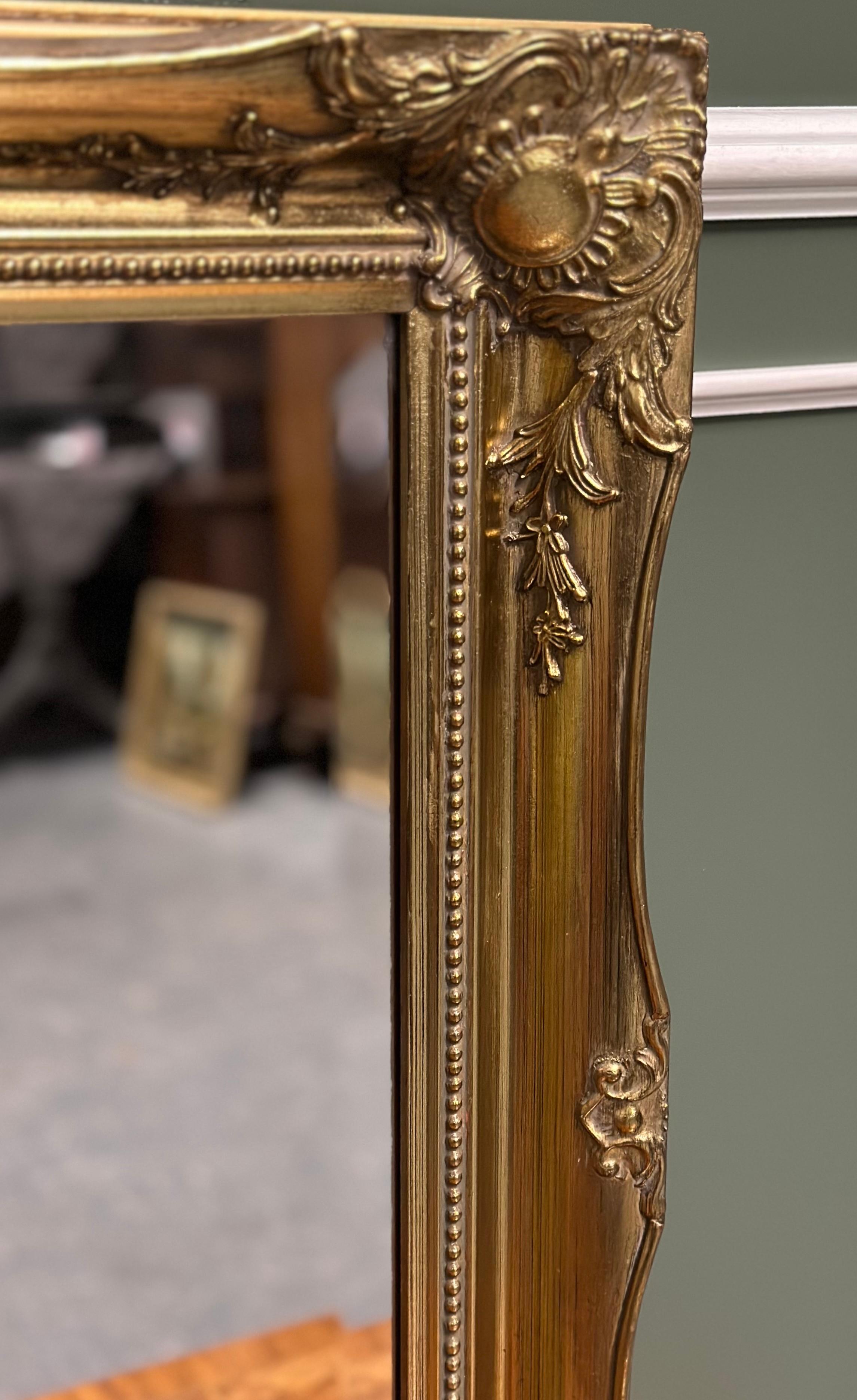 Hand-Crafted Vintage Golden Gilt Style Overmantel Wall Hanging Mirror For Sale