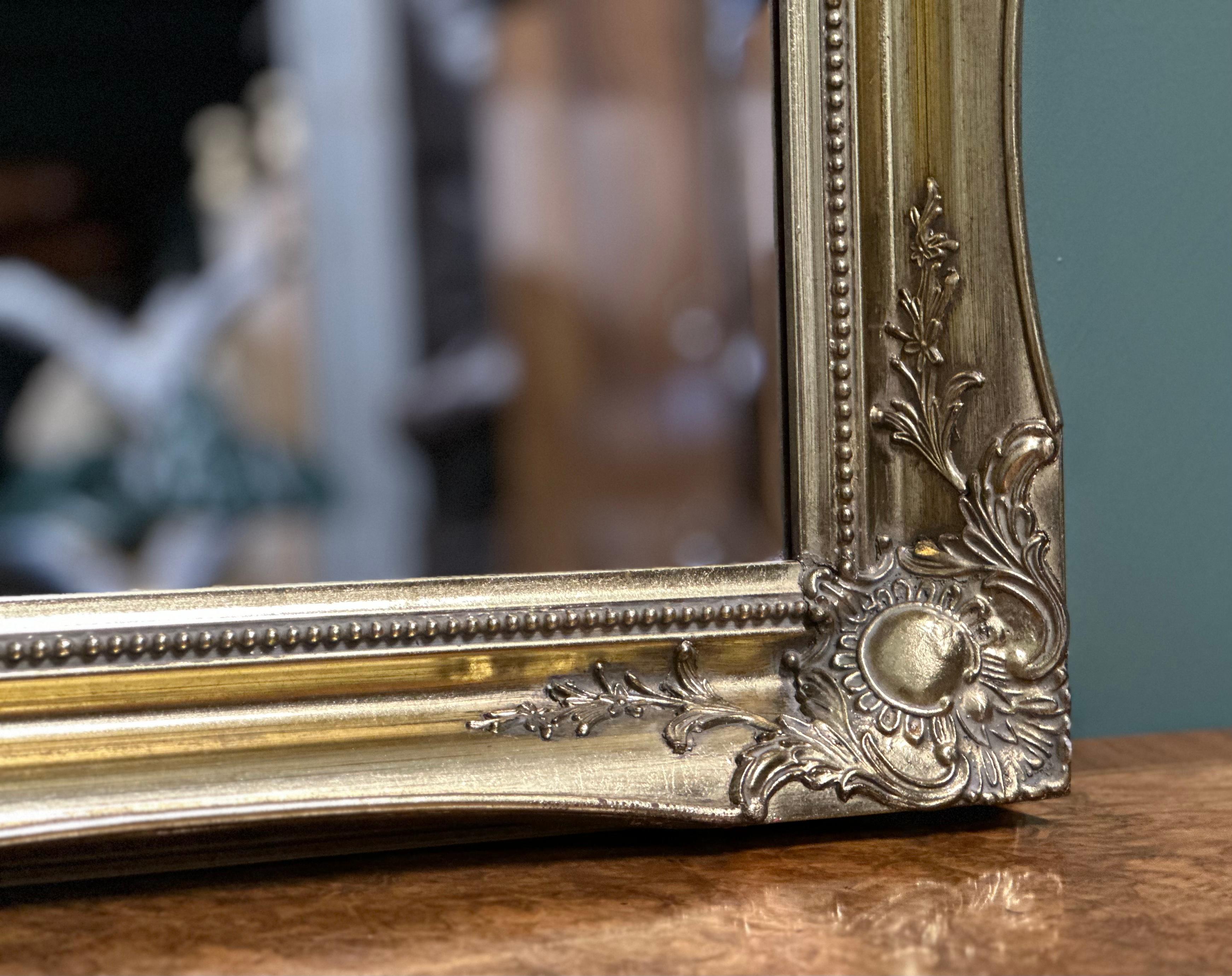 20th Century Vintage Golden Gilt Style Overmantel Wall Hanging Mirror For Sale