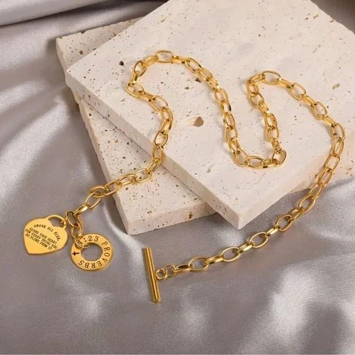Vintage Golden Heart Lock Anhänger Toggle Link Halskette im Zustand „Neu“ im Angebot in Montreal, QC