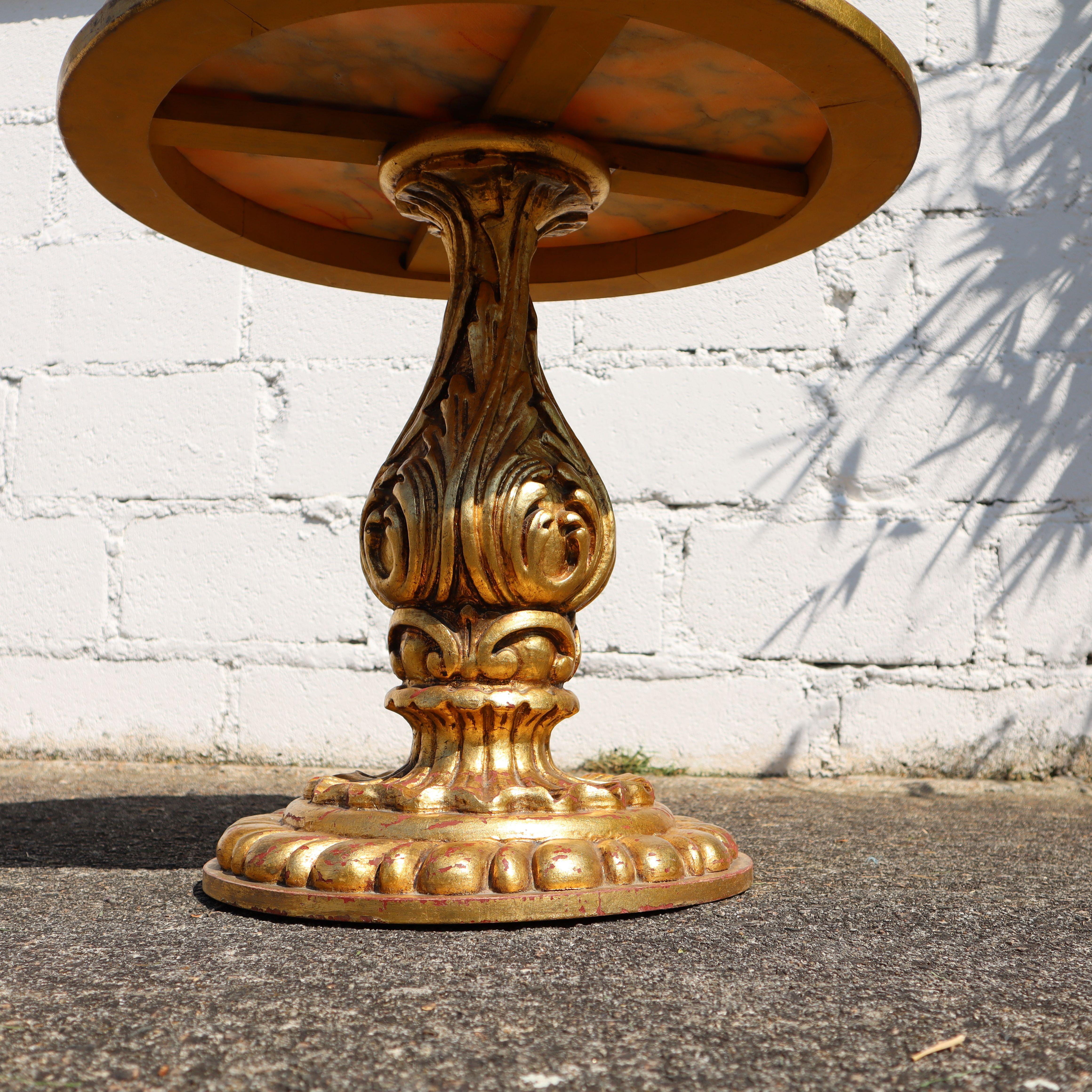 Tavolo consolle in legno e mable d'oro d'epoca - Tavolo da cocktail barocco anni 50 3