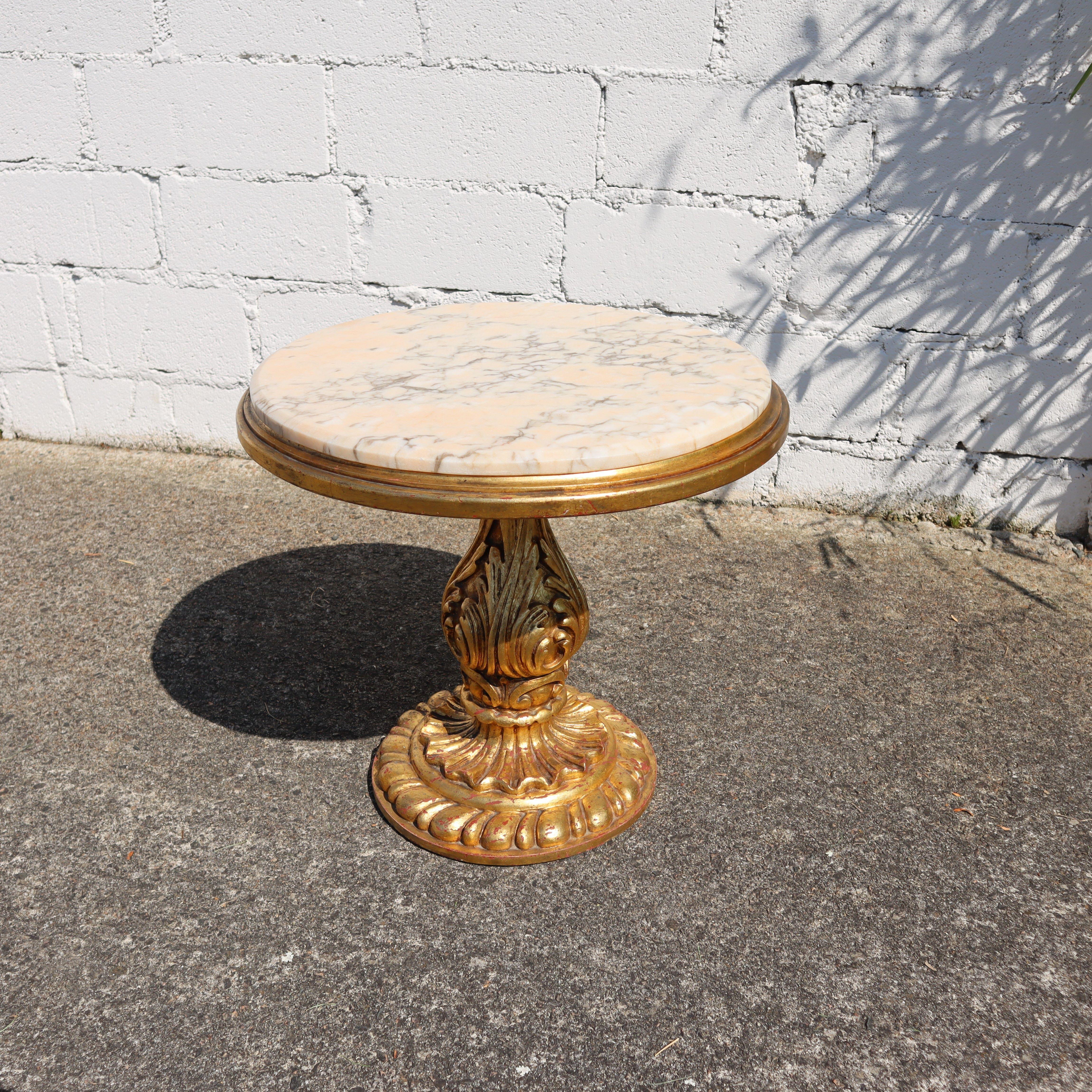 Tavolo consolle in legno e mable d'oro d'epoca - Tavolo da cocktail barocco anni 50 10