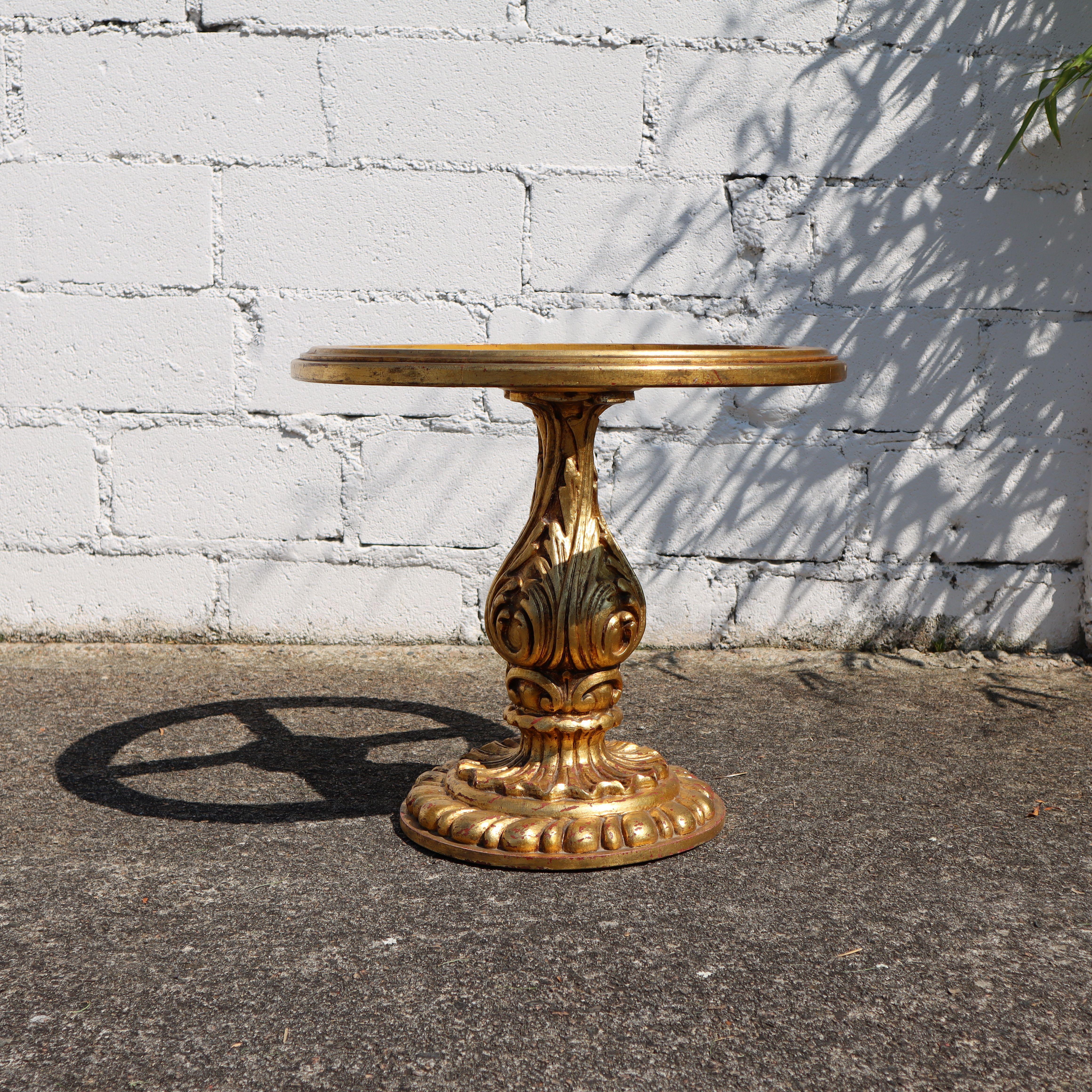 Barocco Tavolo consolle in legno e mable d'oro d'epoca - Tavolo da cocktail barocco anni 50