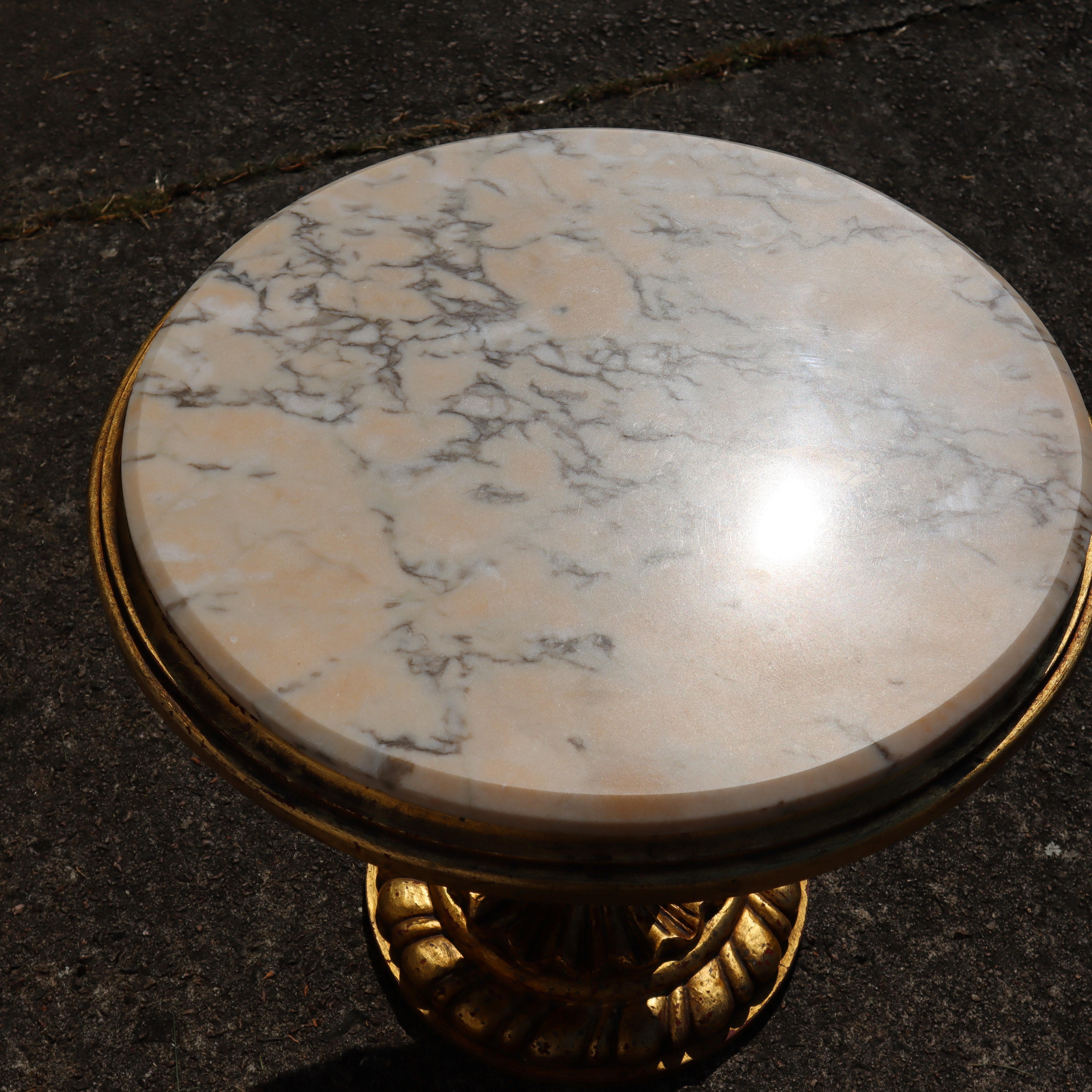 Metà XX secolo Tavolo consolle in legno e mable d'oro d'epoca - Tavolo da cocktail barocco anni 50