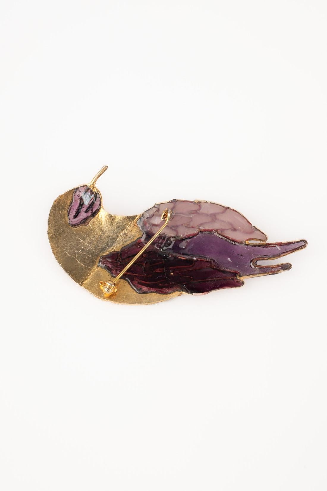 Brosche „ Vogel“ aus goldenem Metall Damen im Angebot