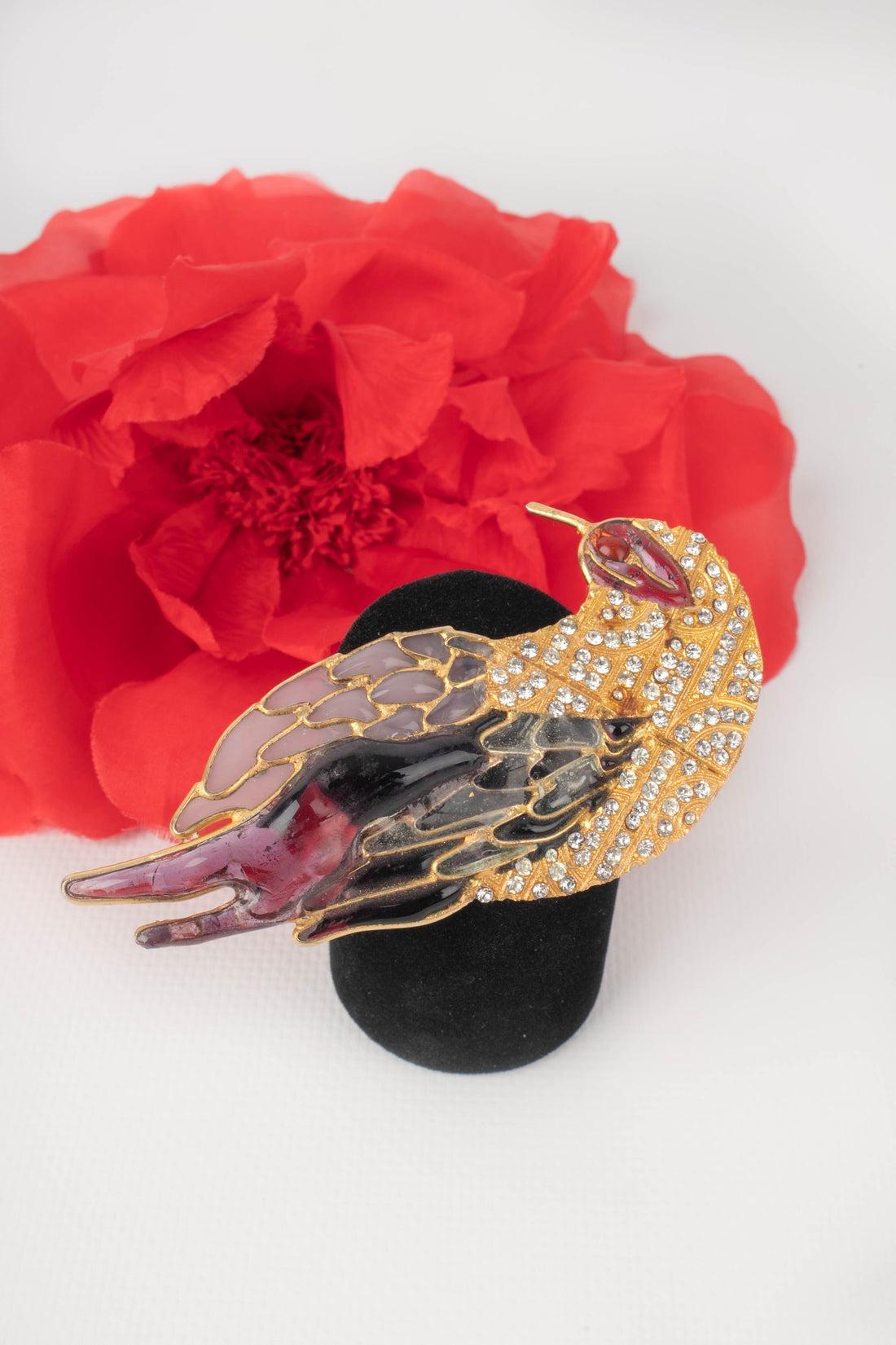 Brosche „ Vogel“ aus goldenem Metall im Angebot 3