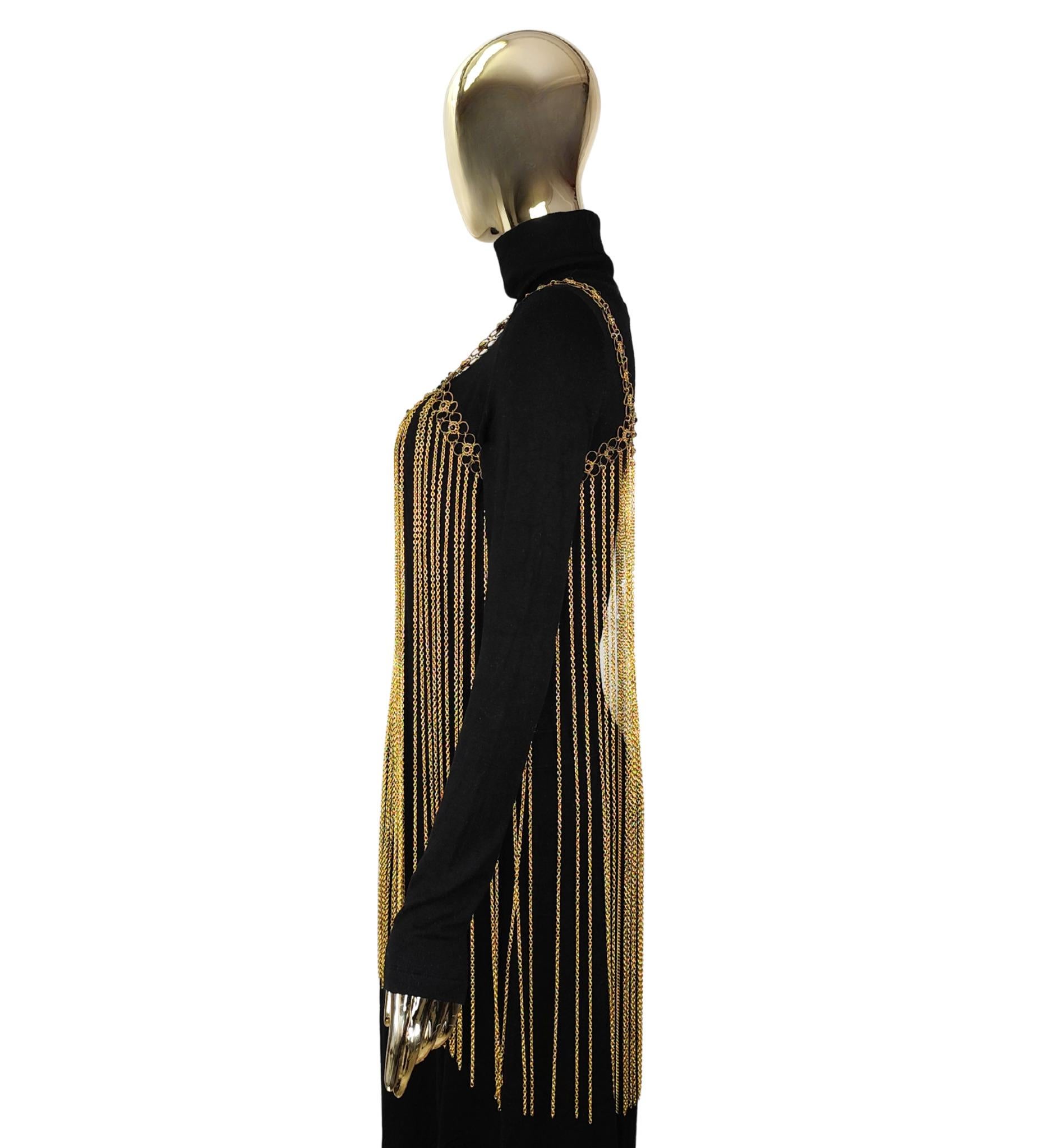 Mini robe vintage à chaînes en métal doré et fleurs noires Bon état - En vente à Milano, IT