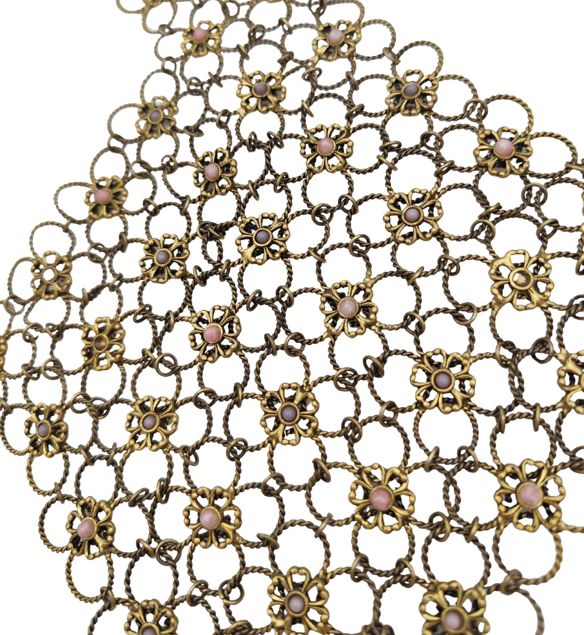 Vintage goldene Metallkette rosa lila Blumen BH Top im Angebot 3