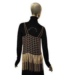 Vintage golden metal chain squares fringed top