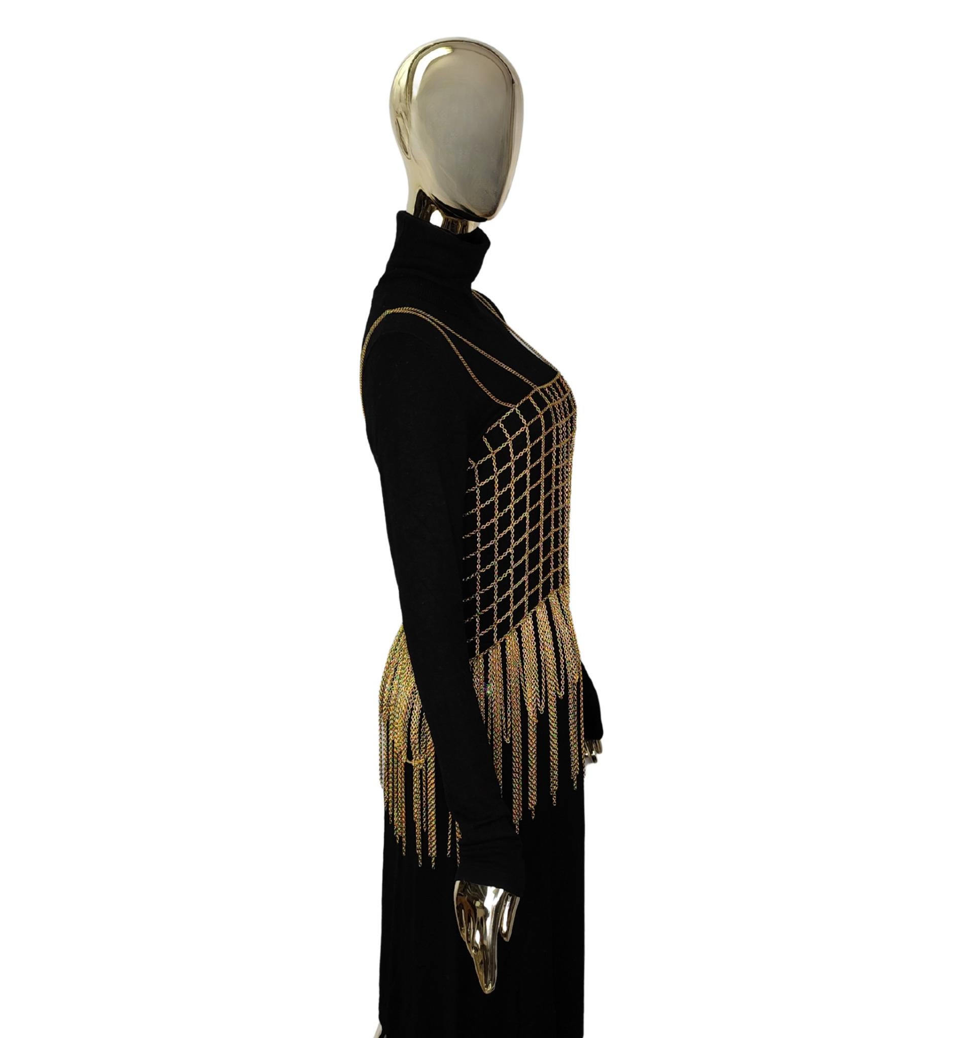 Nero Top con frange a quadretti in metallo dorato vintage in vendita