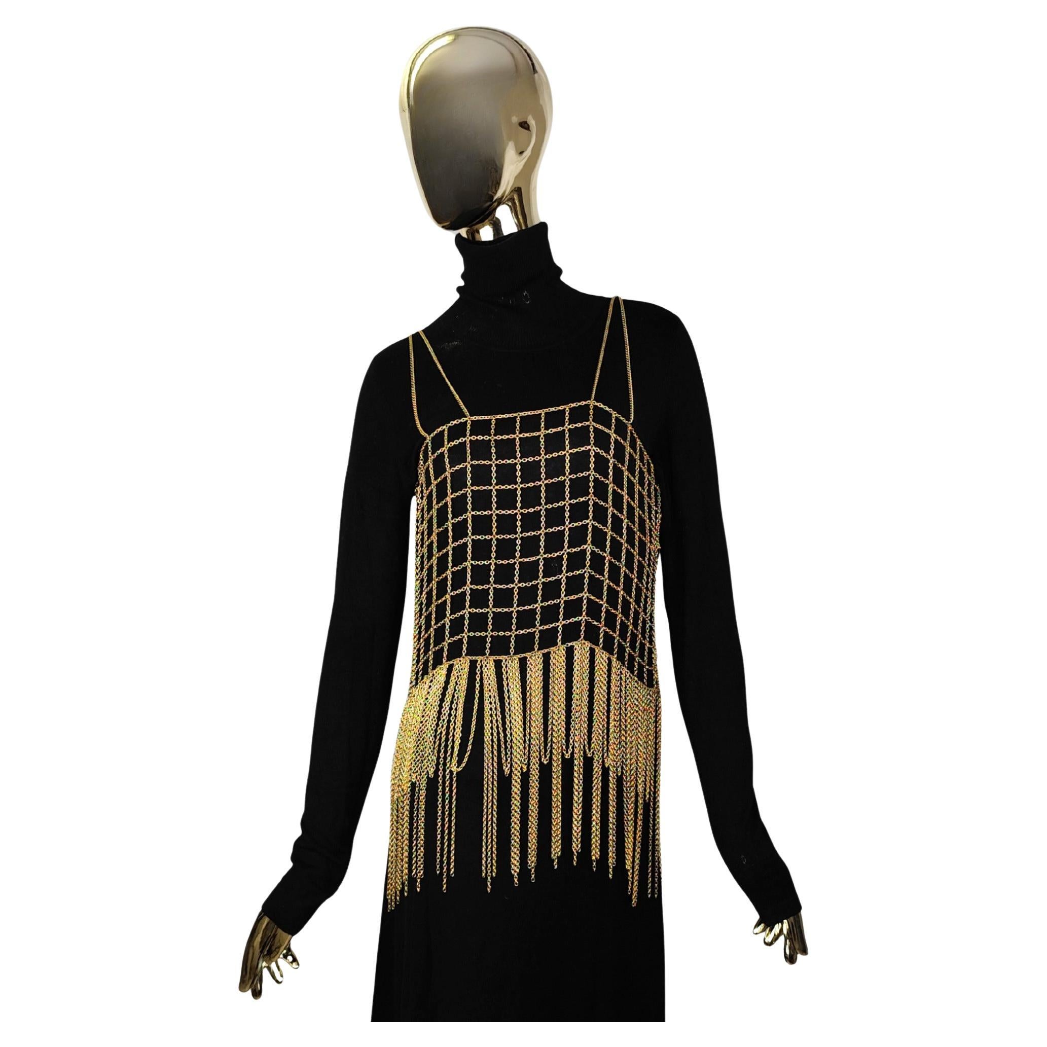 Top con frange a quadretti in metallo dorato vintage in vendita