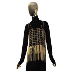 Top con frange a quadretti in metallo dorato vintage