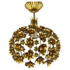 Vintage Golden Metal Flower Chandelier