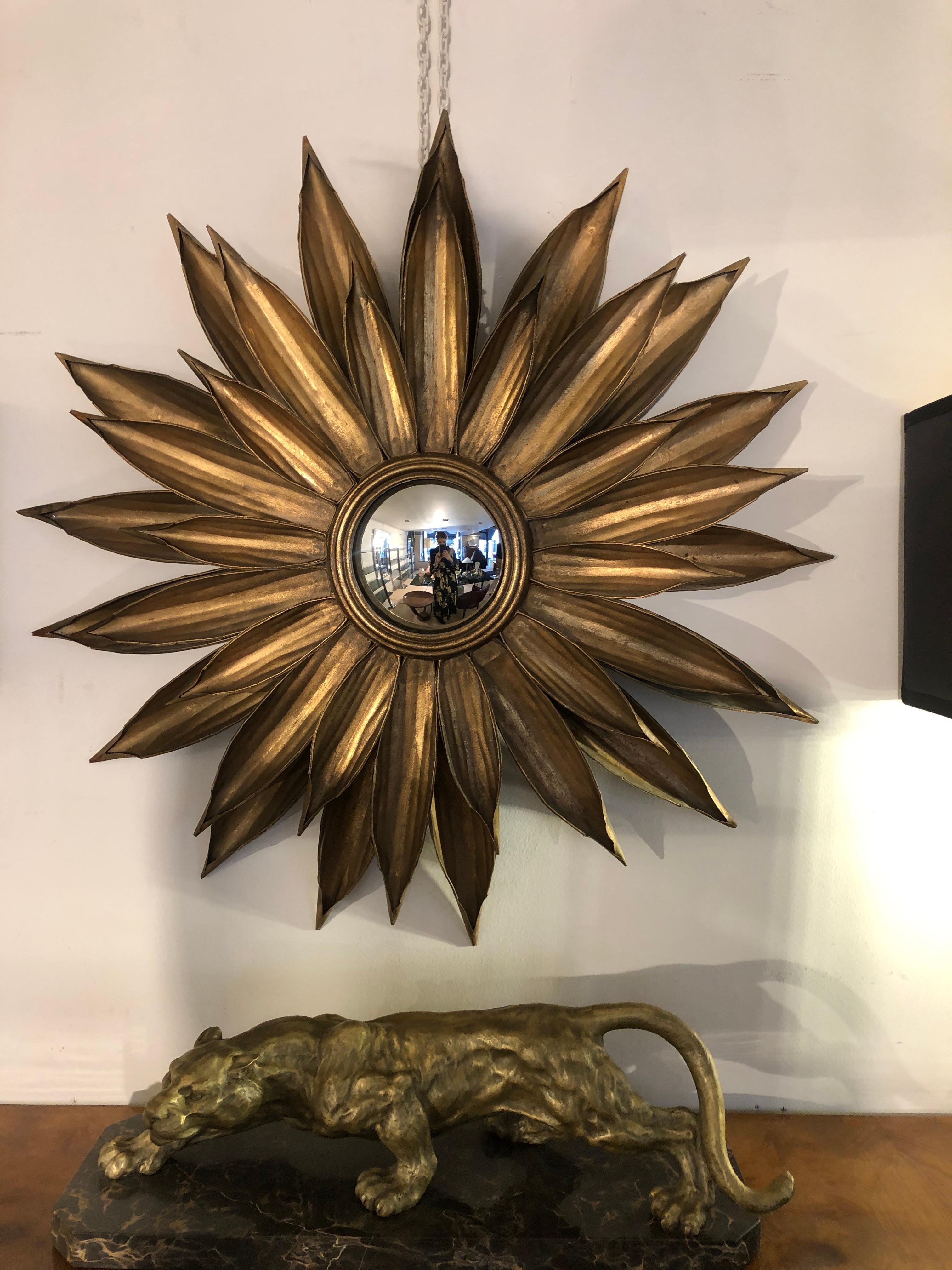 Vintage golden metal flower shaped sunburst mirror 31