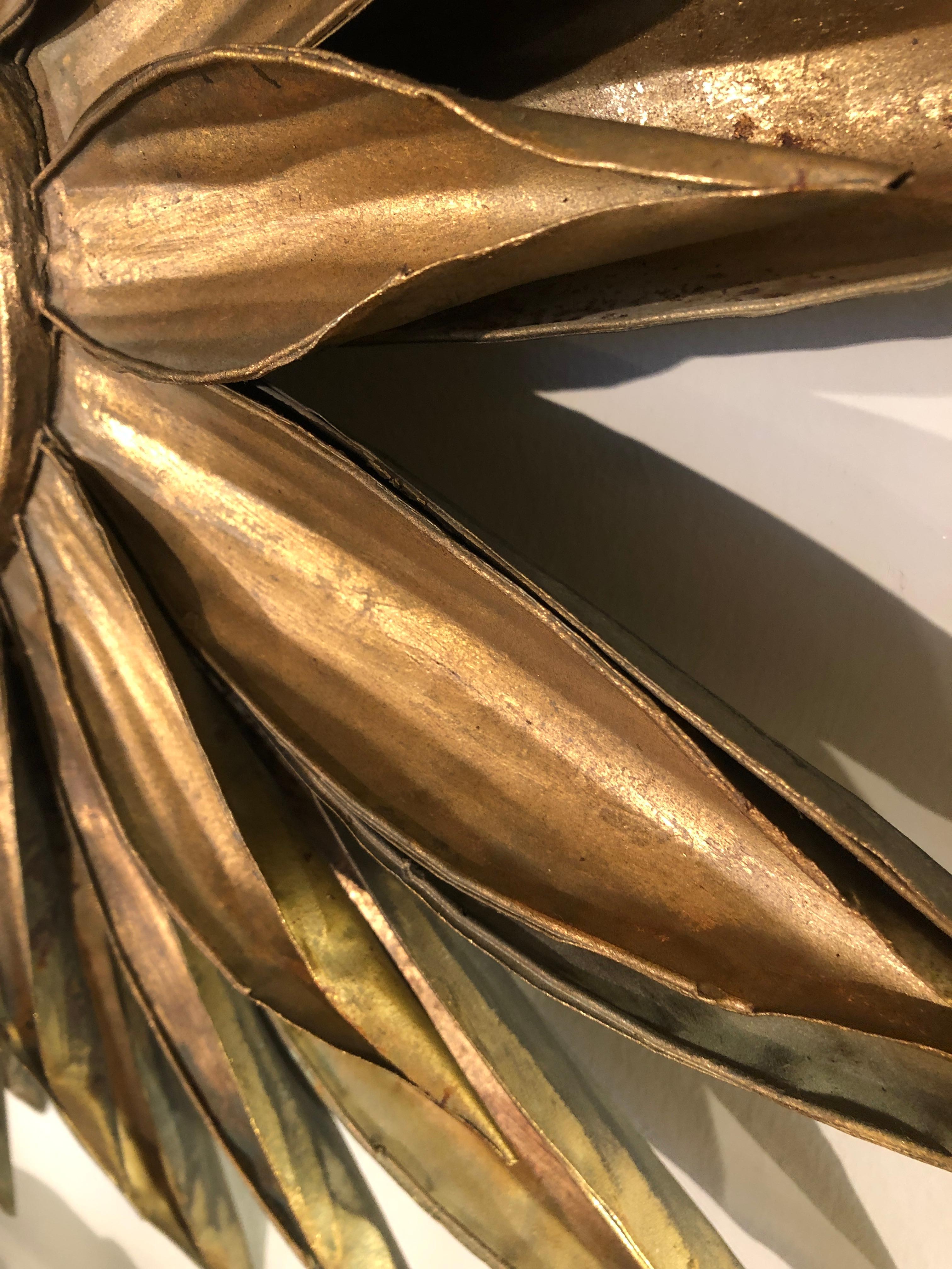 Vintage Golden Metal Flower Shaped Sunburst Mirror 1