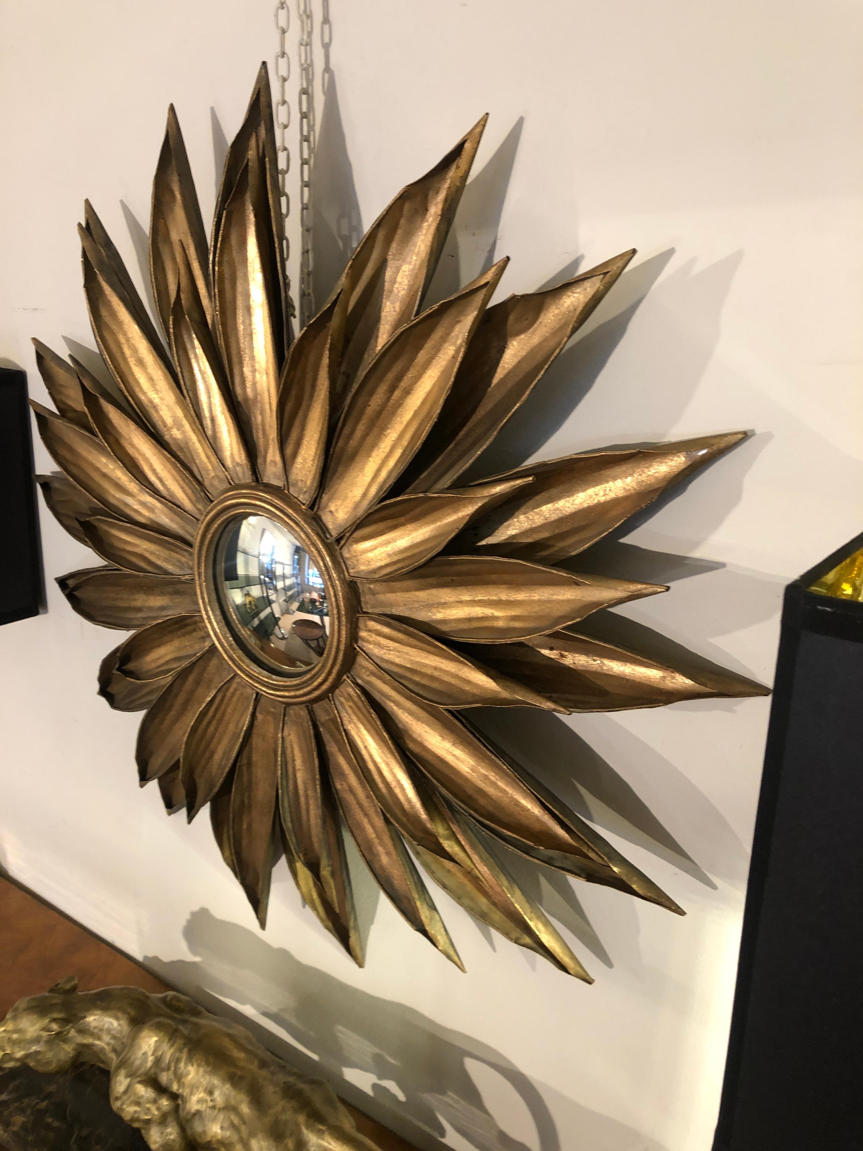 Vintage Golden Metal Flower Shaped Sunburst Mirror 5
