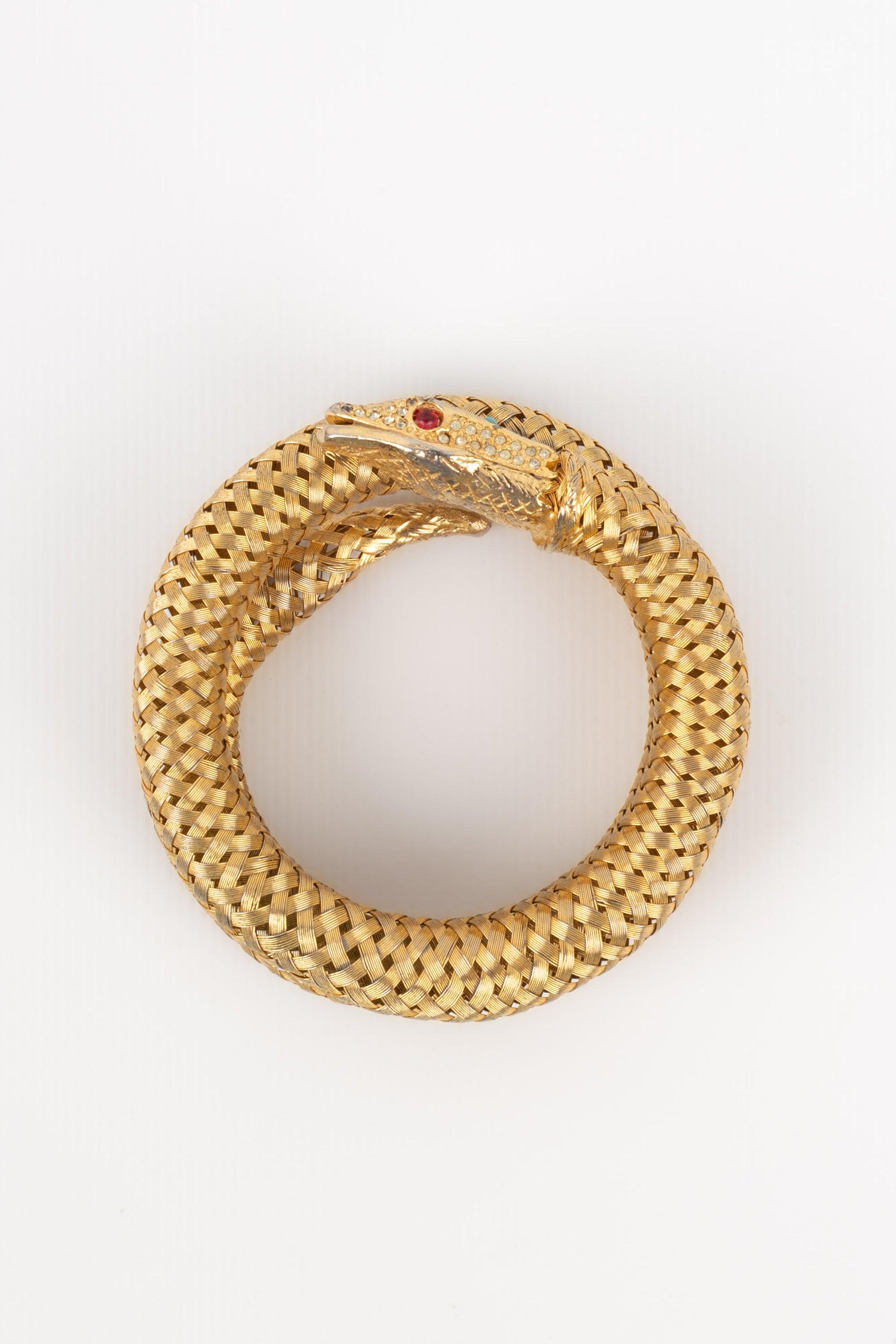 Vintage Golden Metal Snake Bracelet In Excellent Condition In SAINT-OUEN-SUR-SEINE, FR