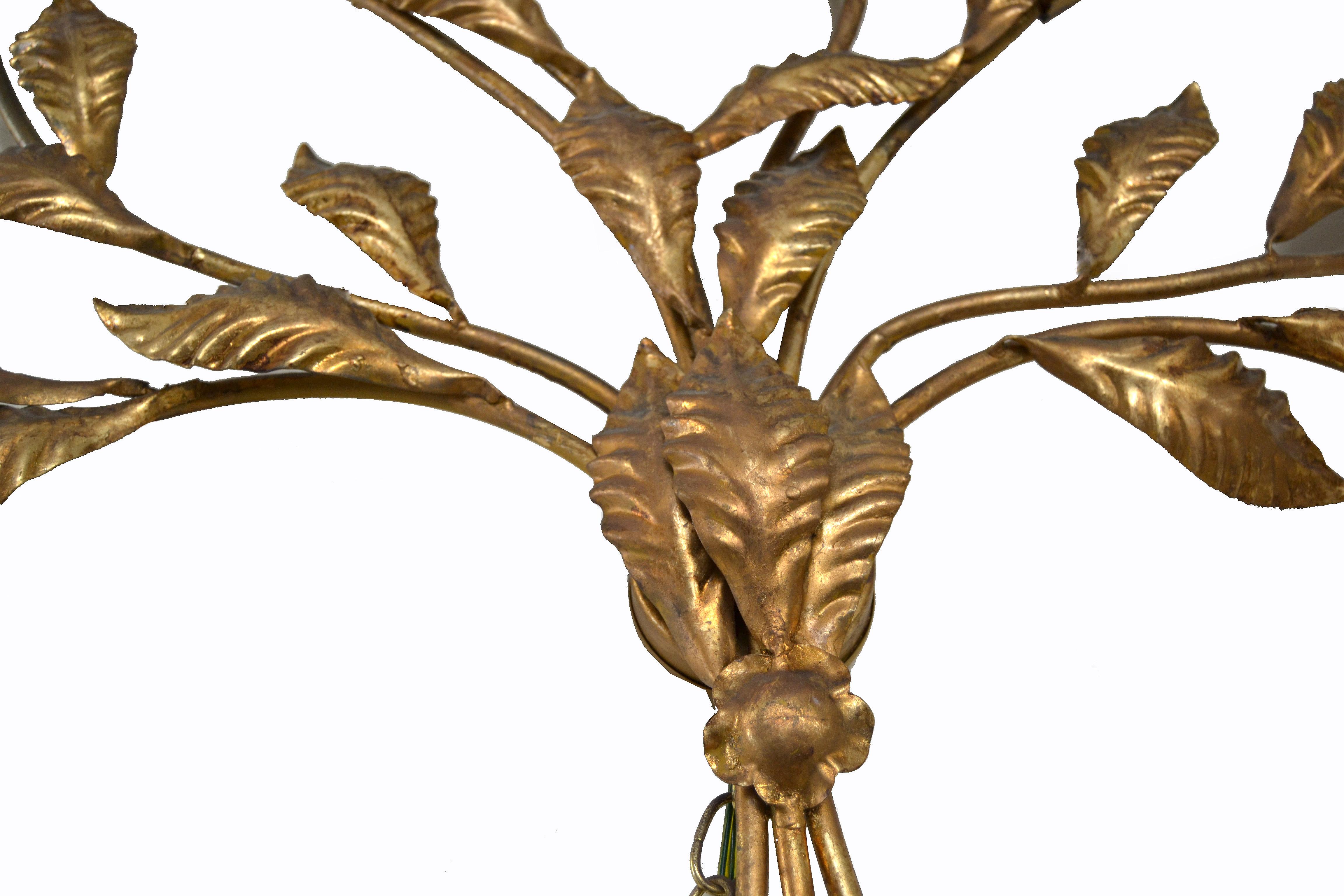 Vintage Golden Metal Tree Branch Wall Sculpture with 5 Flower Lights 2